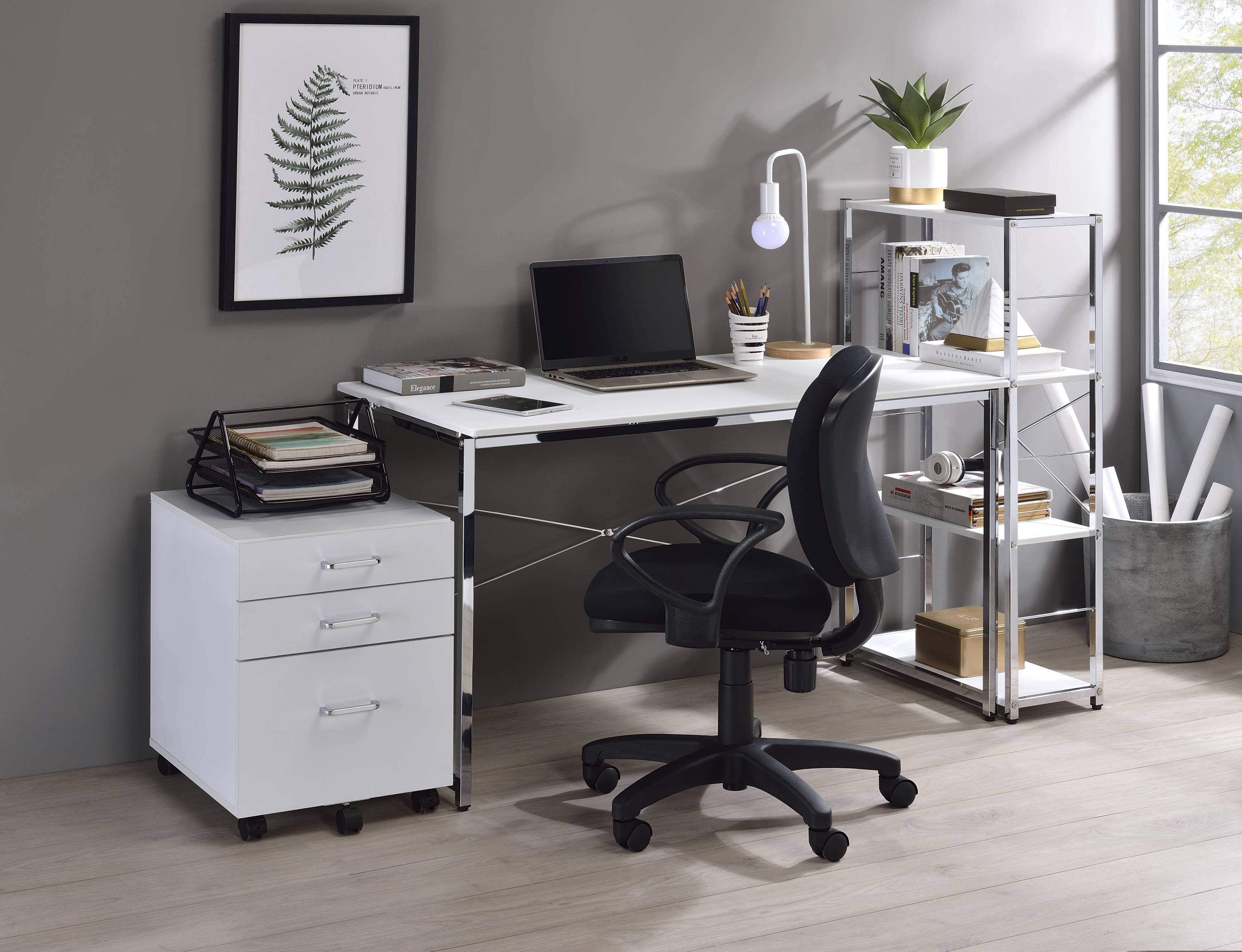 Tennos White & Chrome Writing Desk | Modern Desk