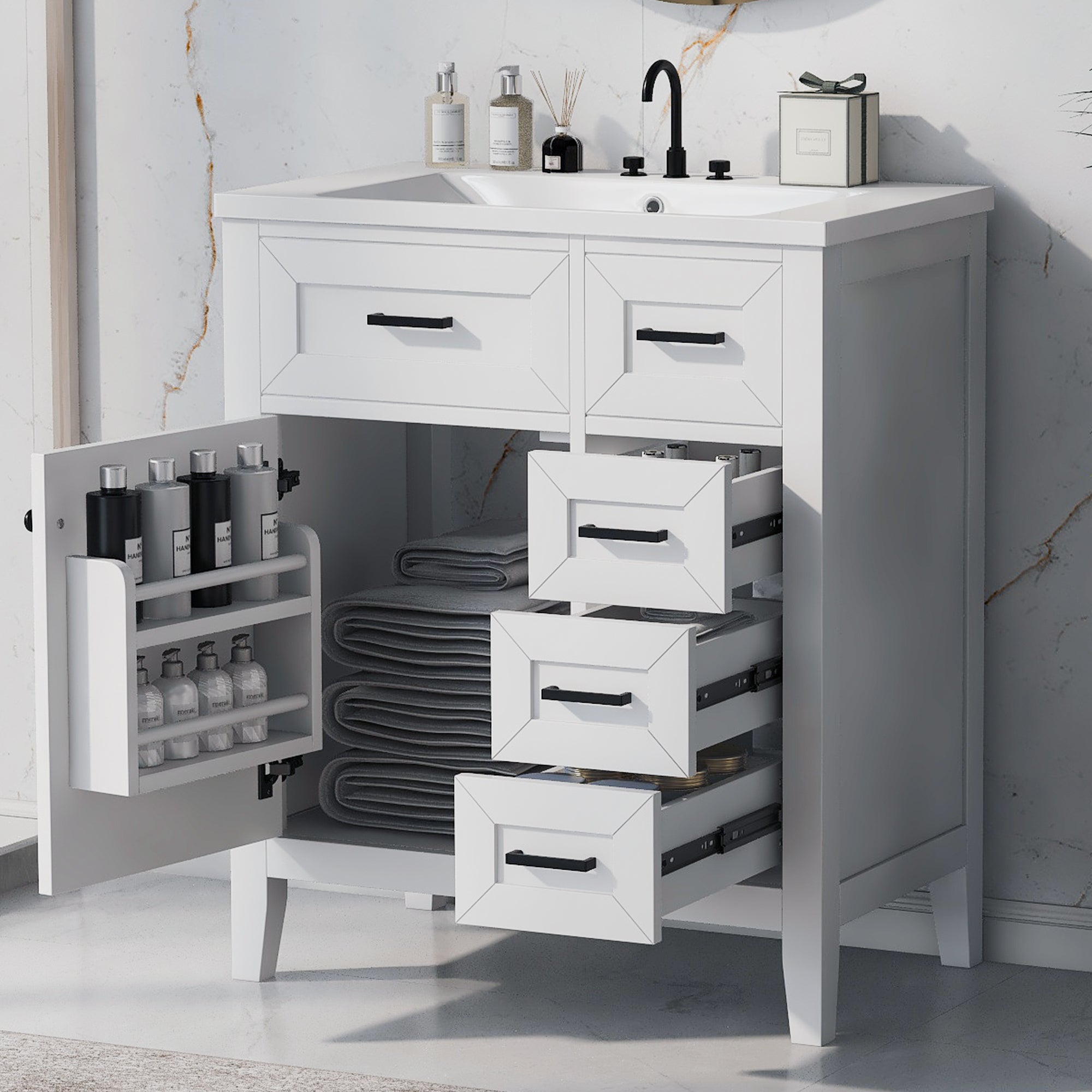 White 30" Bathroom Vanity with Sink Combo