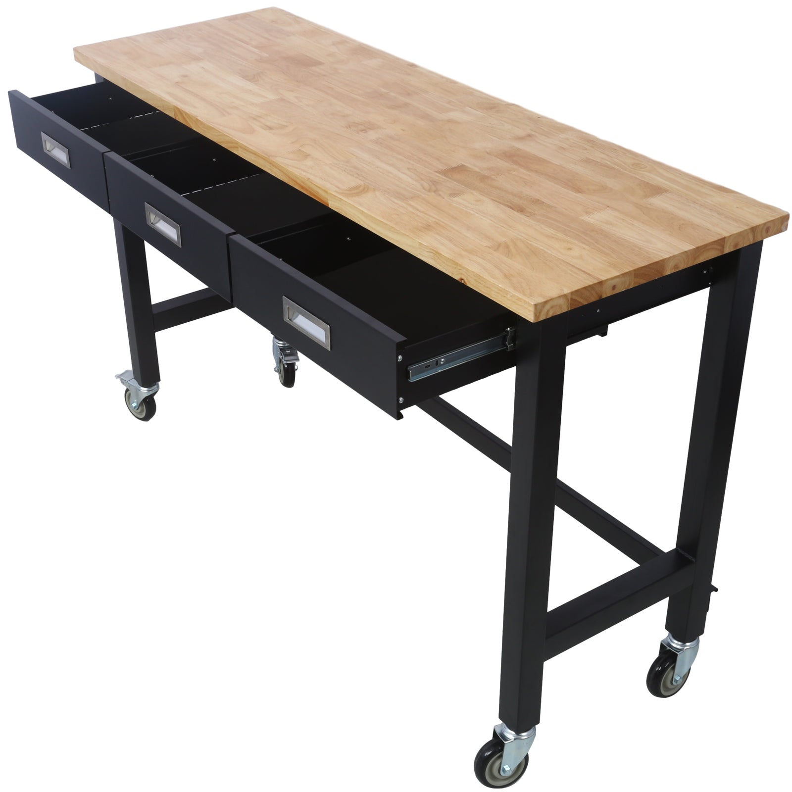 60" Bamboo Workbench w/ Drawer & Wheels - Heavy Duty