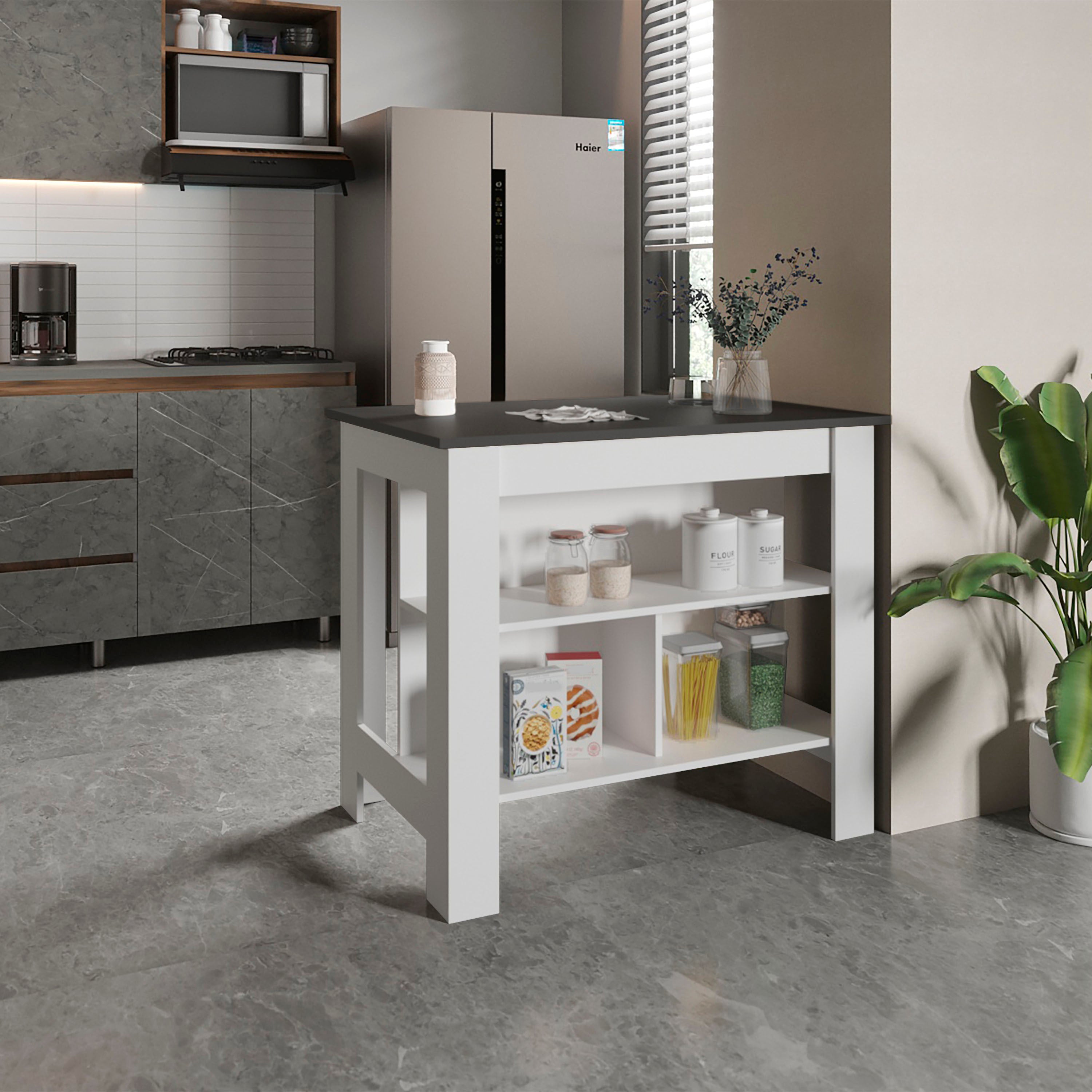 Cortes Kitchen Island w/ 2-Tier Shelves & Large Worktop