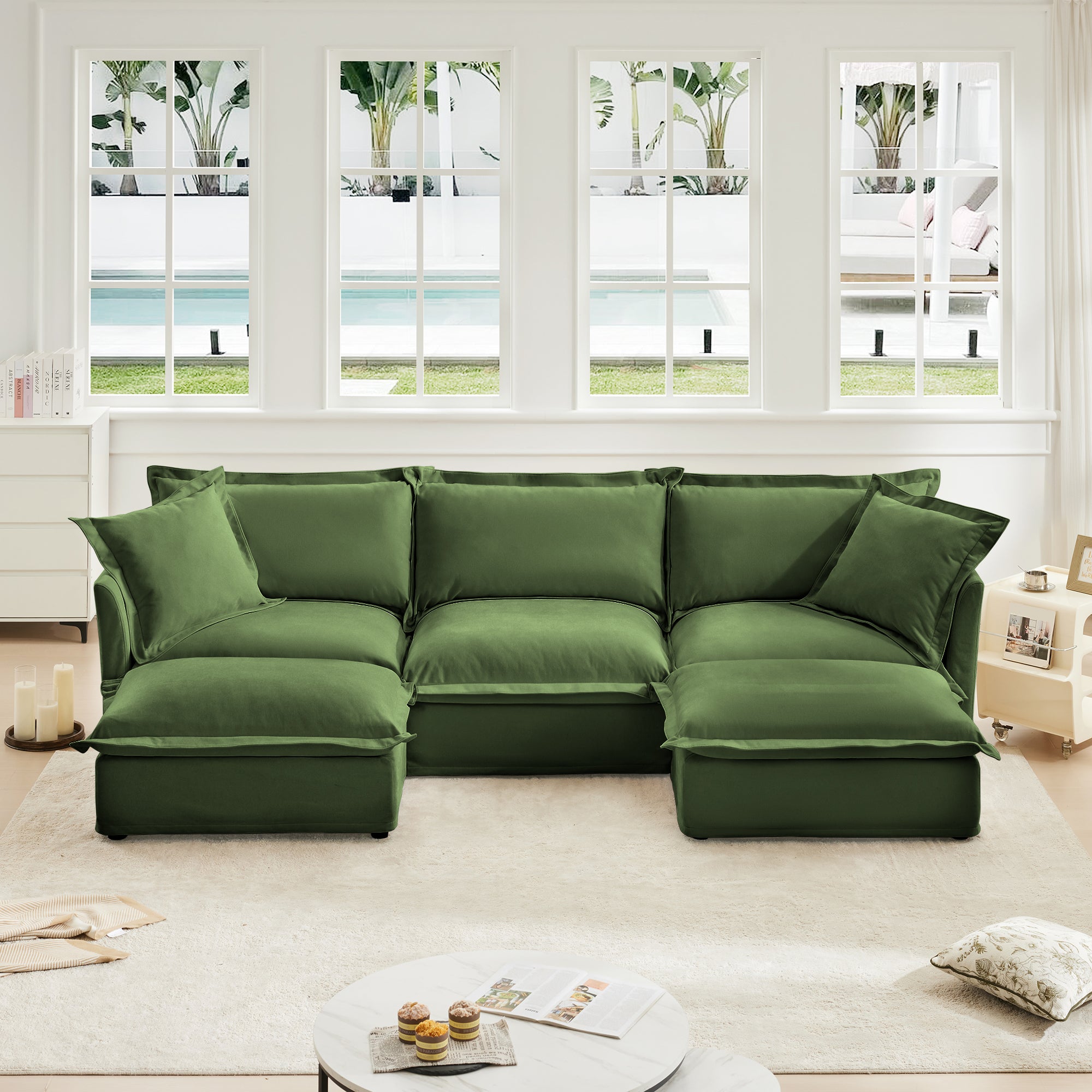 Deep Seat U-Shape Sectional Sofa with Pillows
