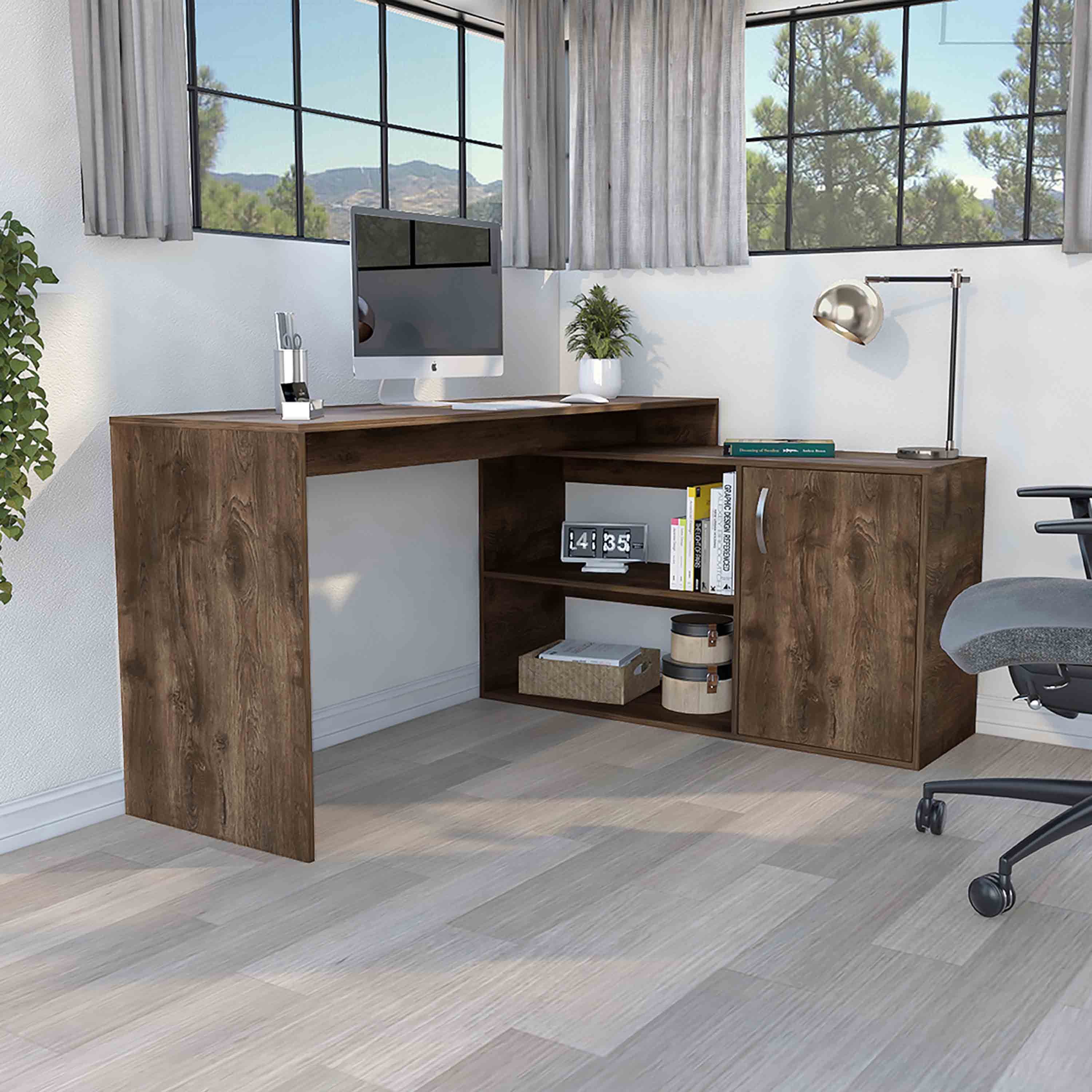 Axis Modern L-Shaped Desk | Dark Brown