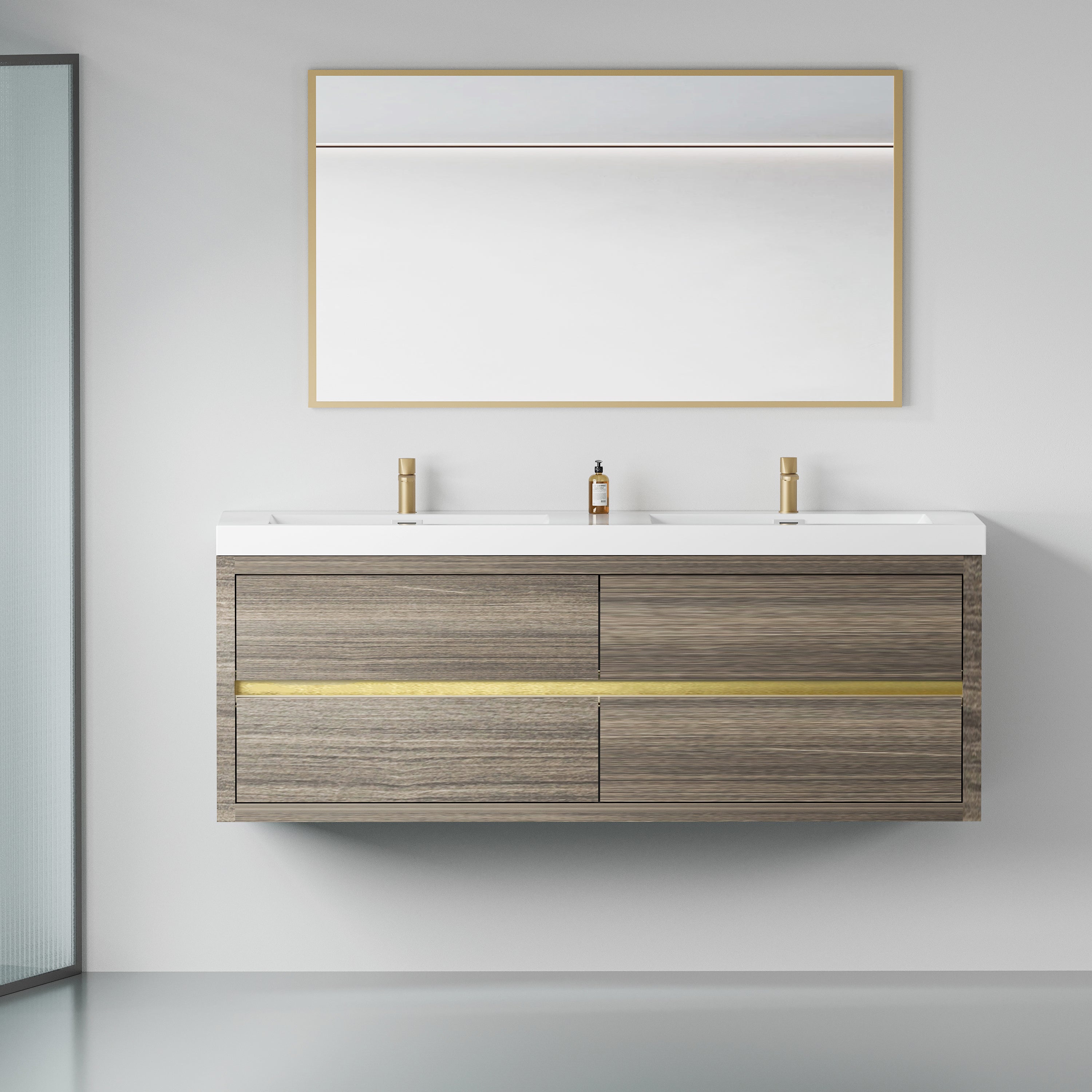 60" Ash Grey Double Vanity with Stone Top