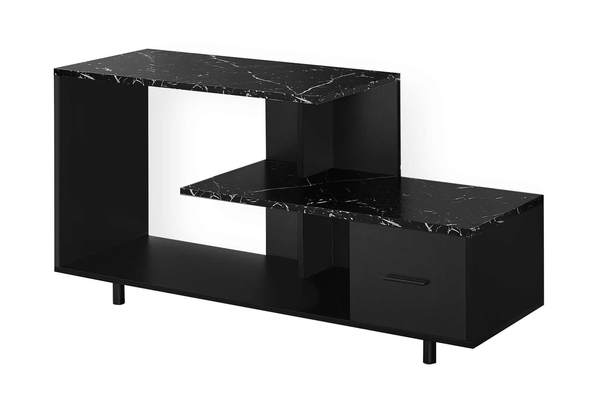 48" TV Stand Console | Modern Entertainment Center | Black Marble