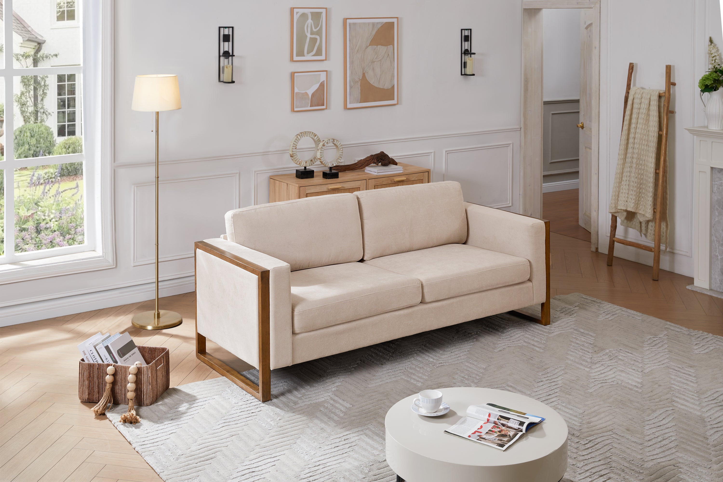 Modern 3-Seater Sofa: Solid Wood Legs, 79"