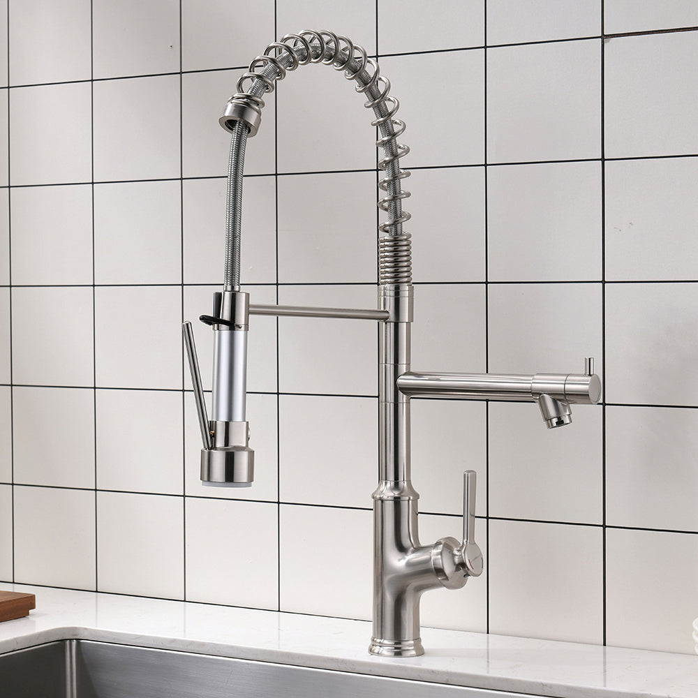 Brushed Nickel Kitchen Faucet with Pull-Down Sprayer