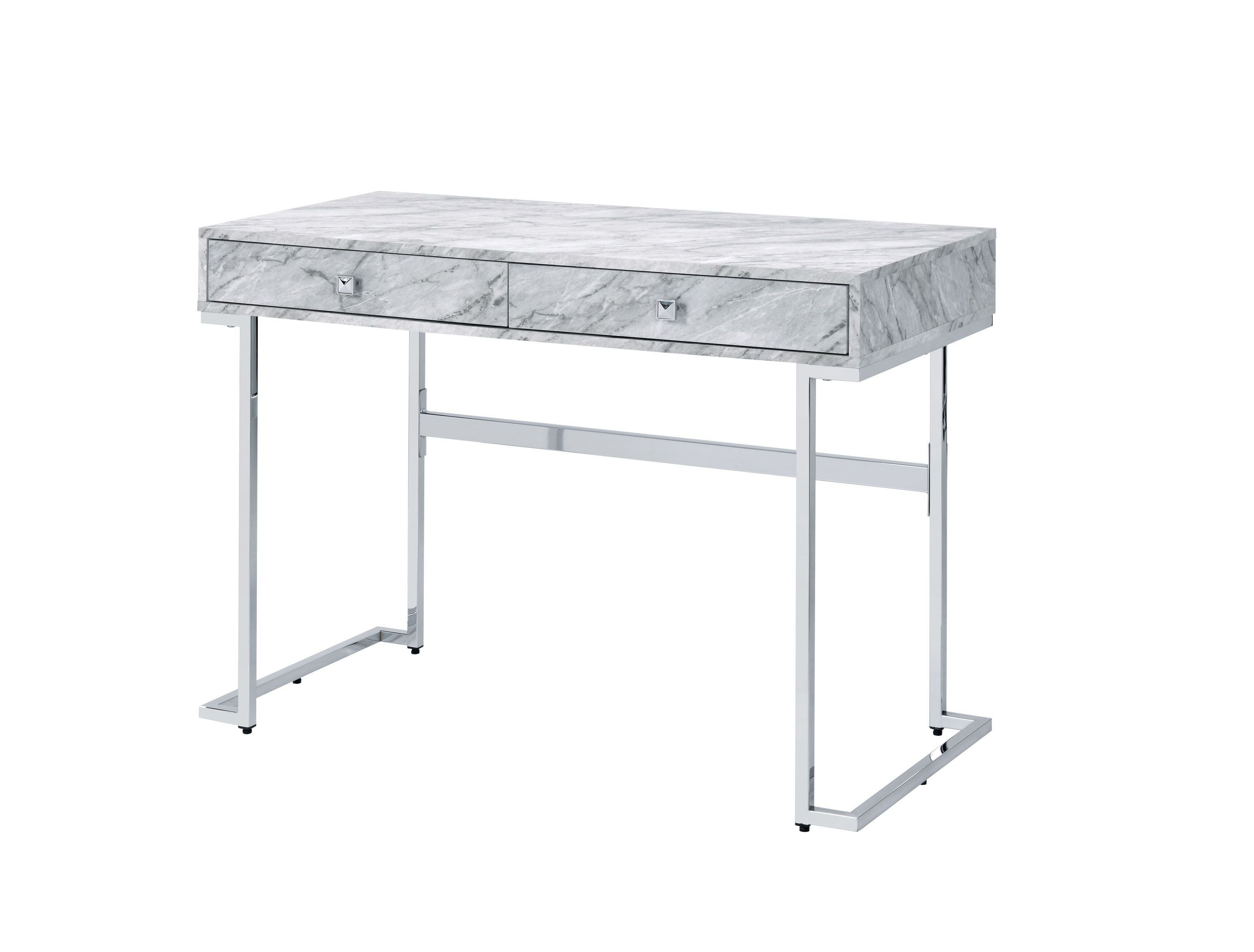 Tigress White Faux Marble Writing Desk | Chrome Legs