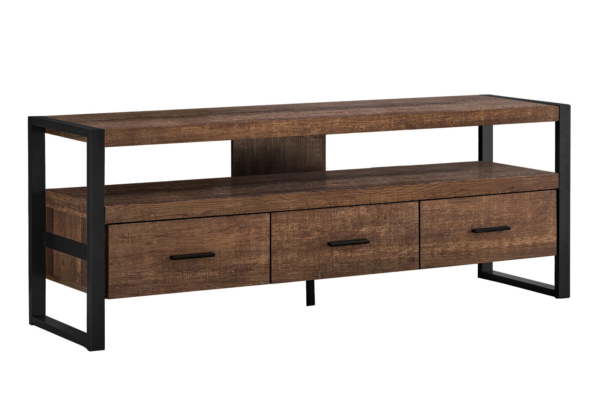60" TV Stand Console, Modern Media Entertainment Center, Brown & Black