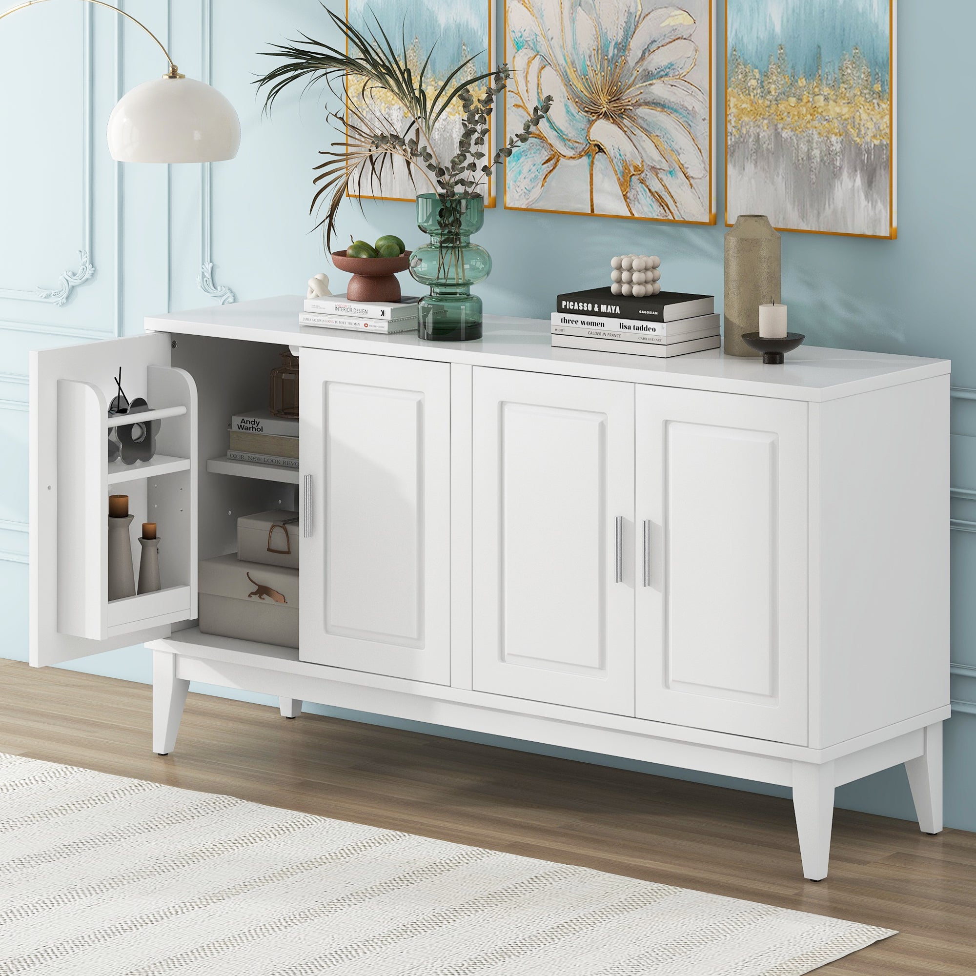 White 4-Door Sideboard Cabinet w/ Adjustable Shelves