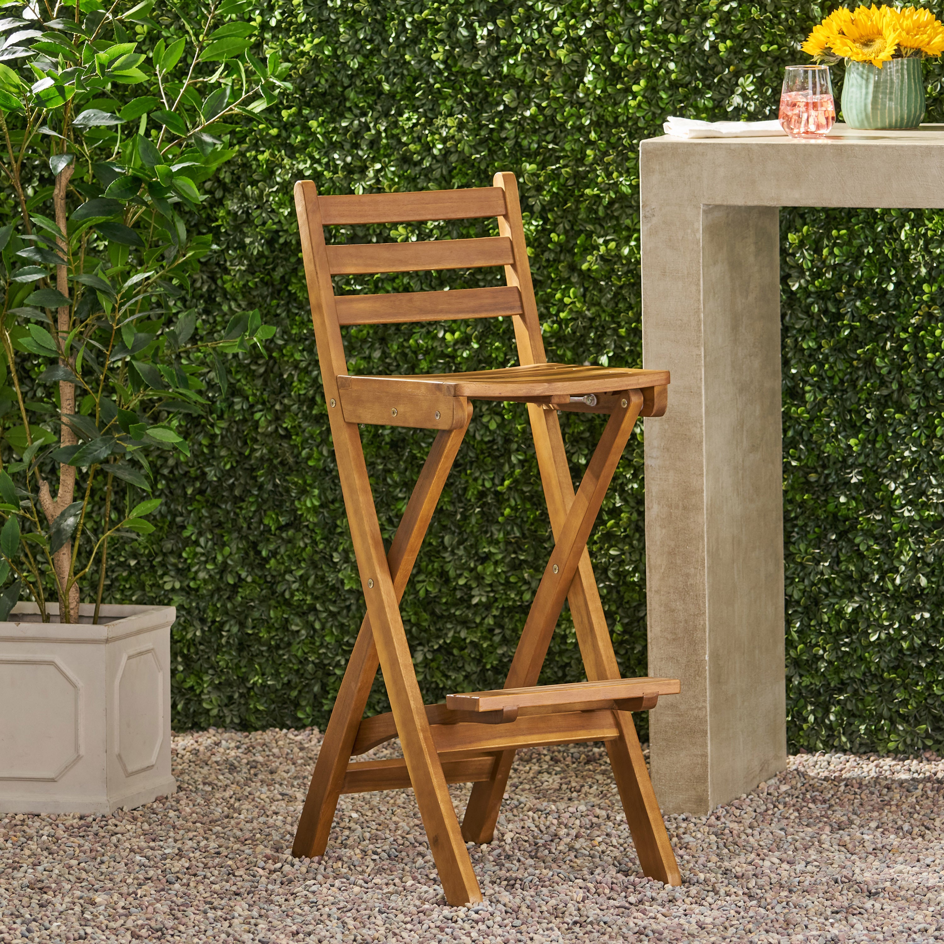 Acacia Wood Folding Patio Bar Stool (31")