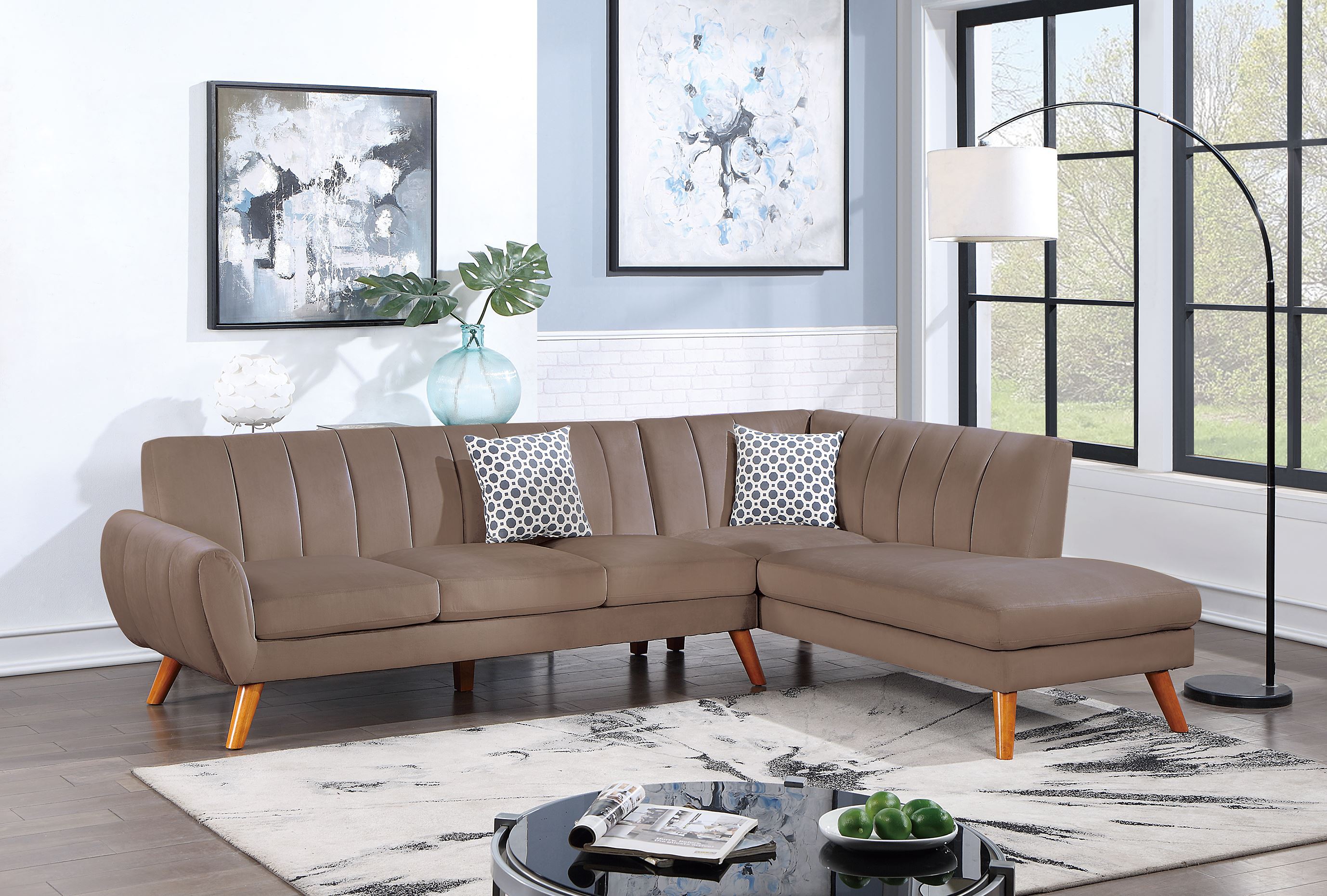 Black Faux Leather Sectional Sofa - 2PC