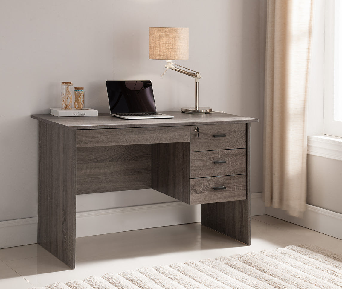 Executive Office Desk, Lockable 3 Drawer, Distressed Grey