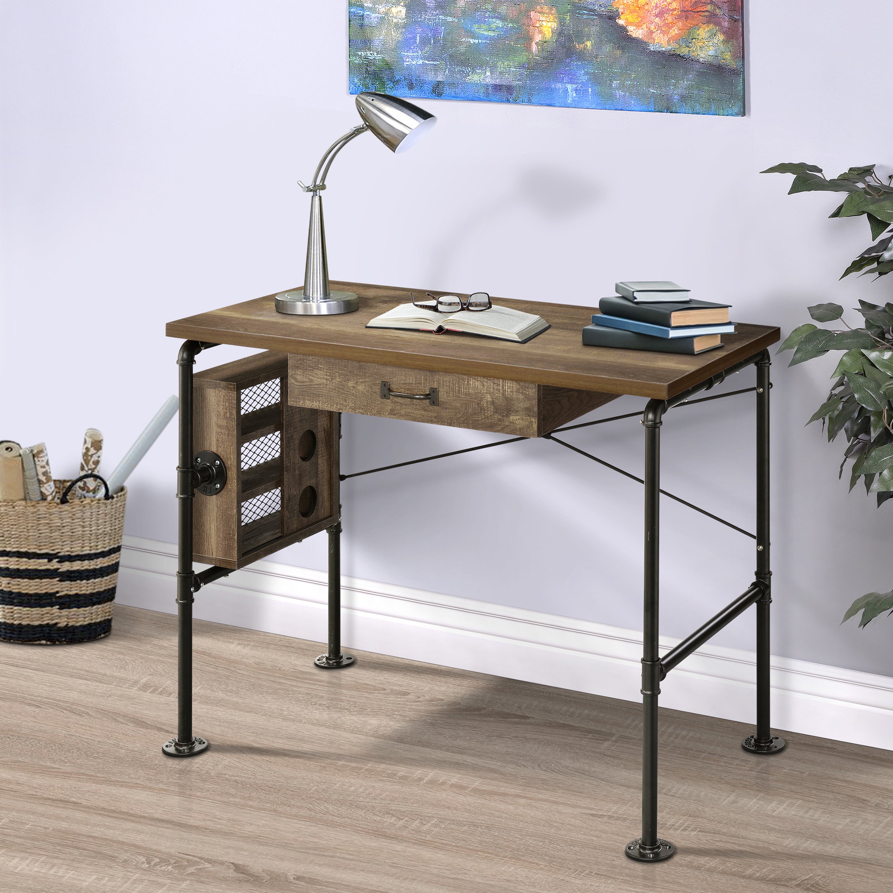 Weathered Oak & Black Writing Desk | 1 Drawer