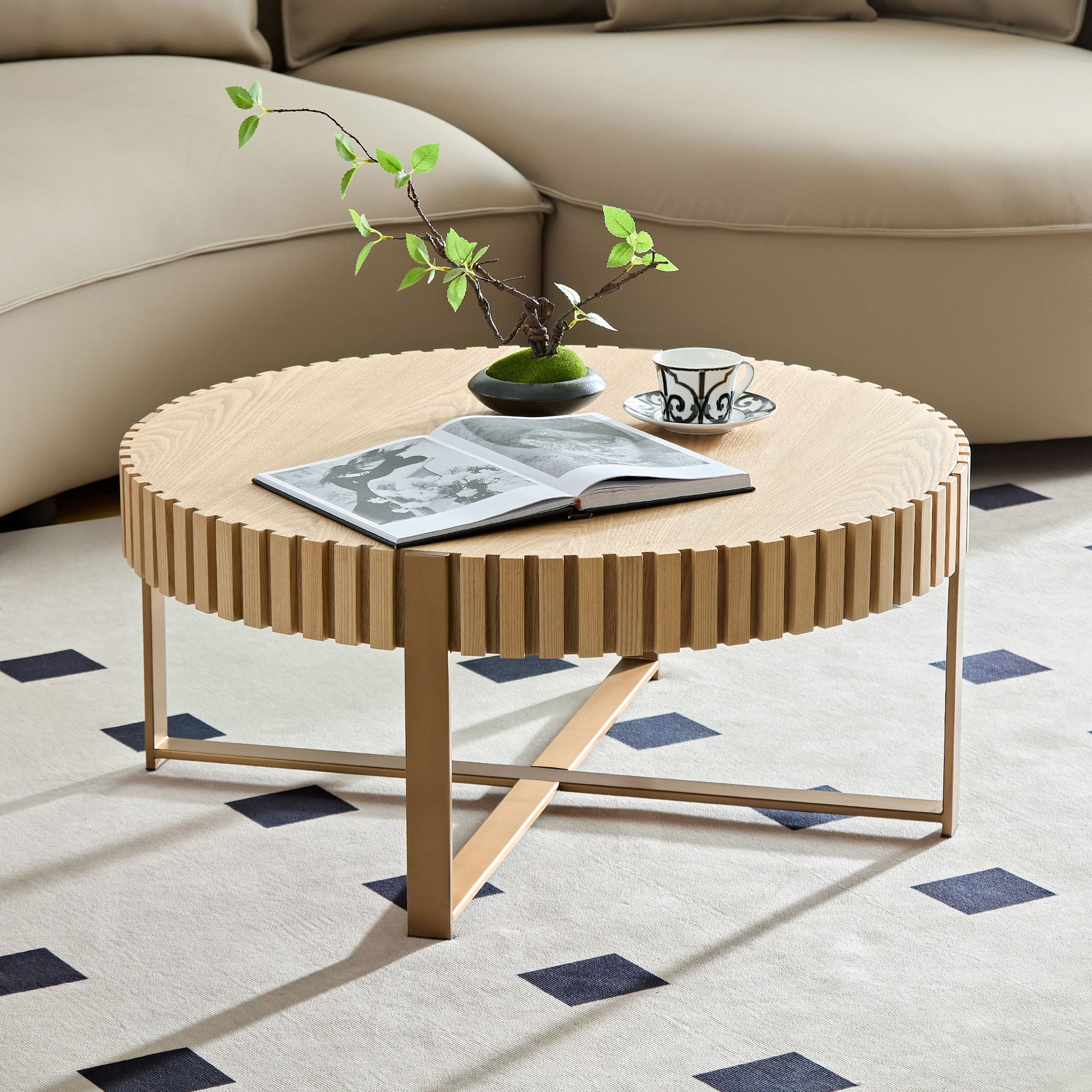 Modern Handcraft Round Coffee Table - 31.5" Ash