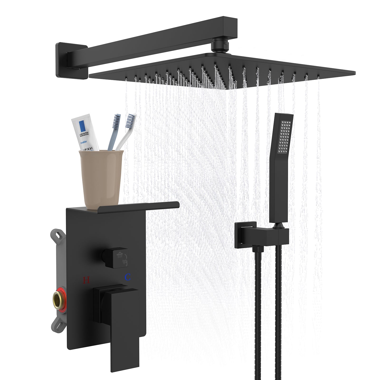 Luxury Rainfall Shower Set: Matte Black, 10"