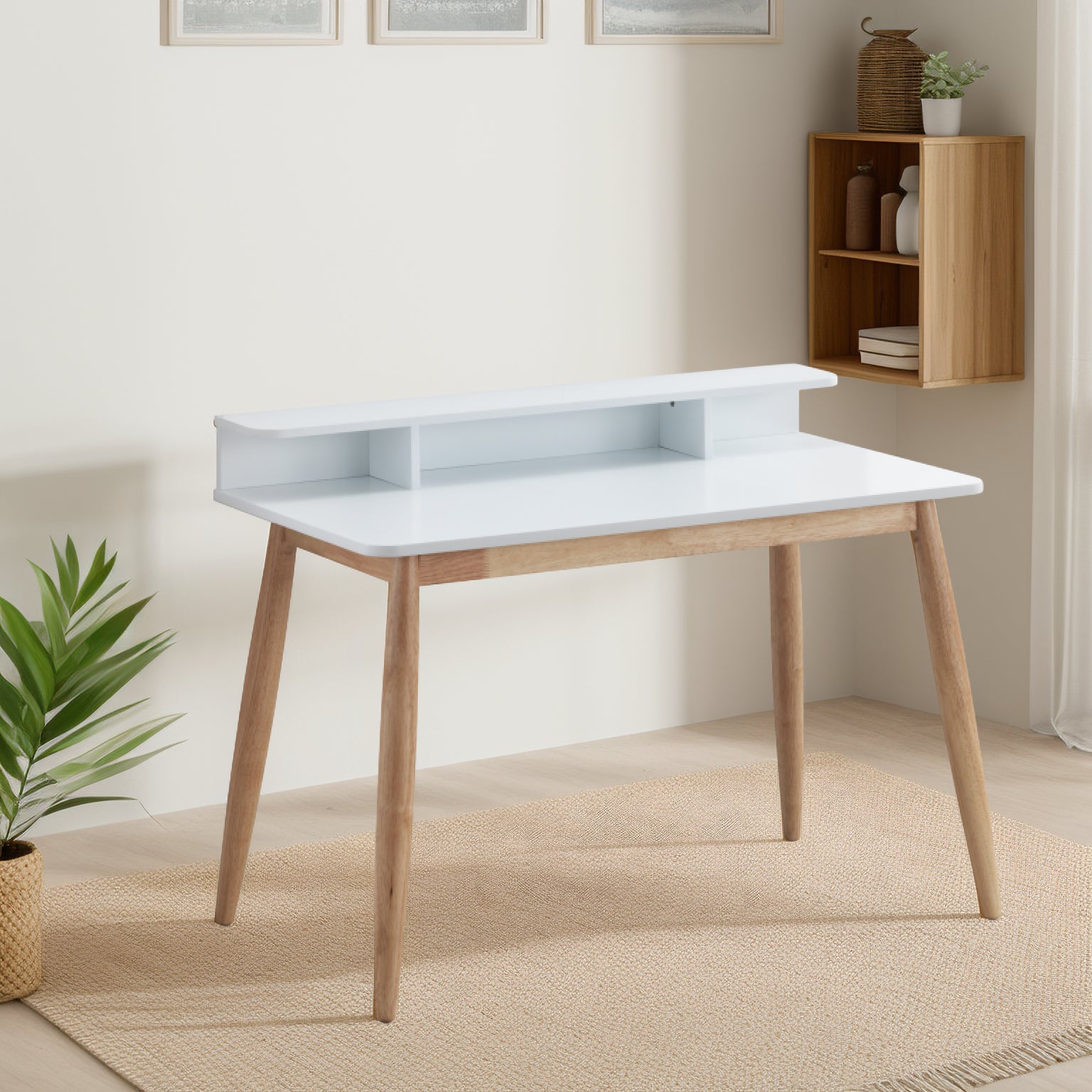 Roskilde White Mid-Century Modern Wood Writing Desk with Hutch