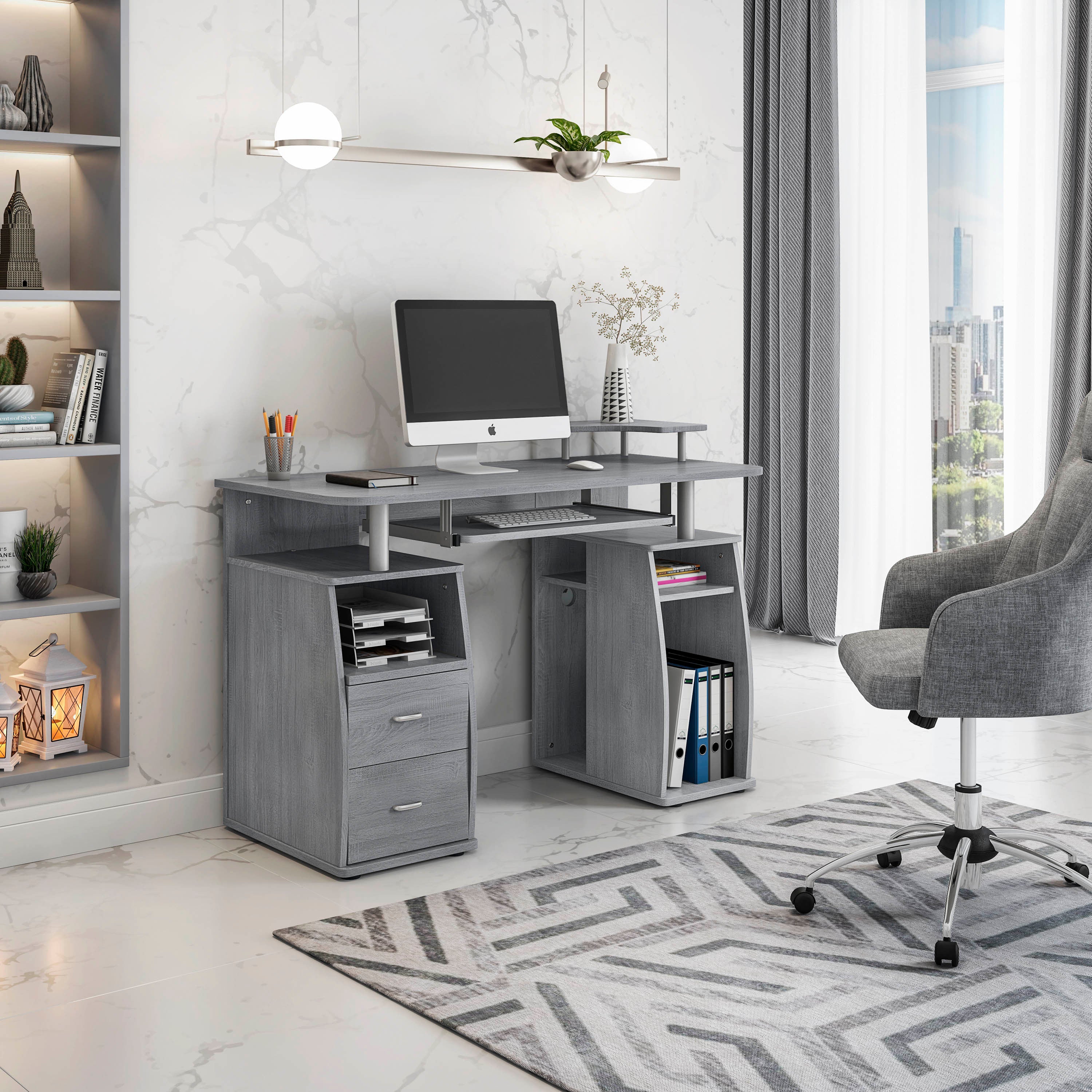 Computer Desk with Storage - Grey