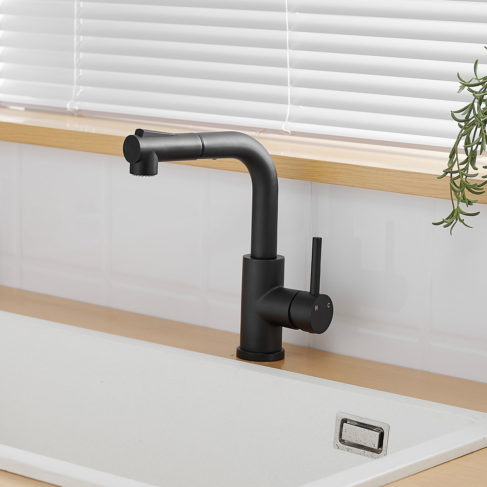Black Kitchen Faucet with Pull-Down Sprayer