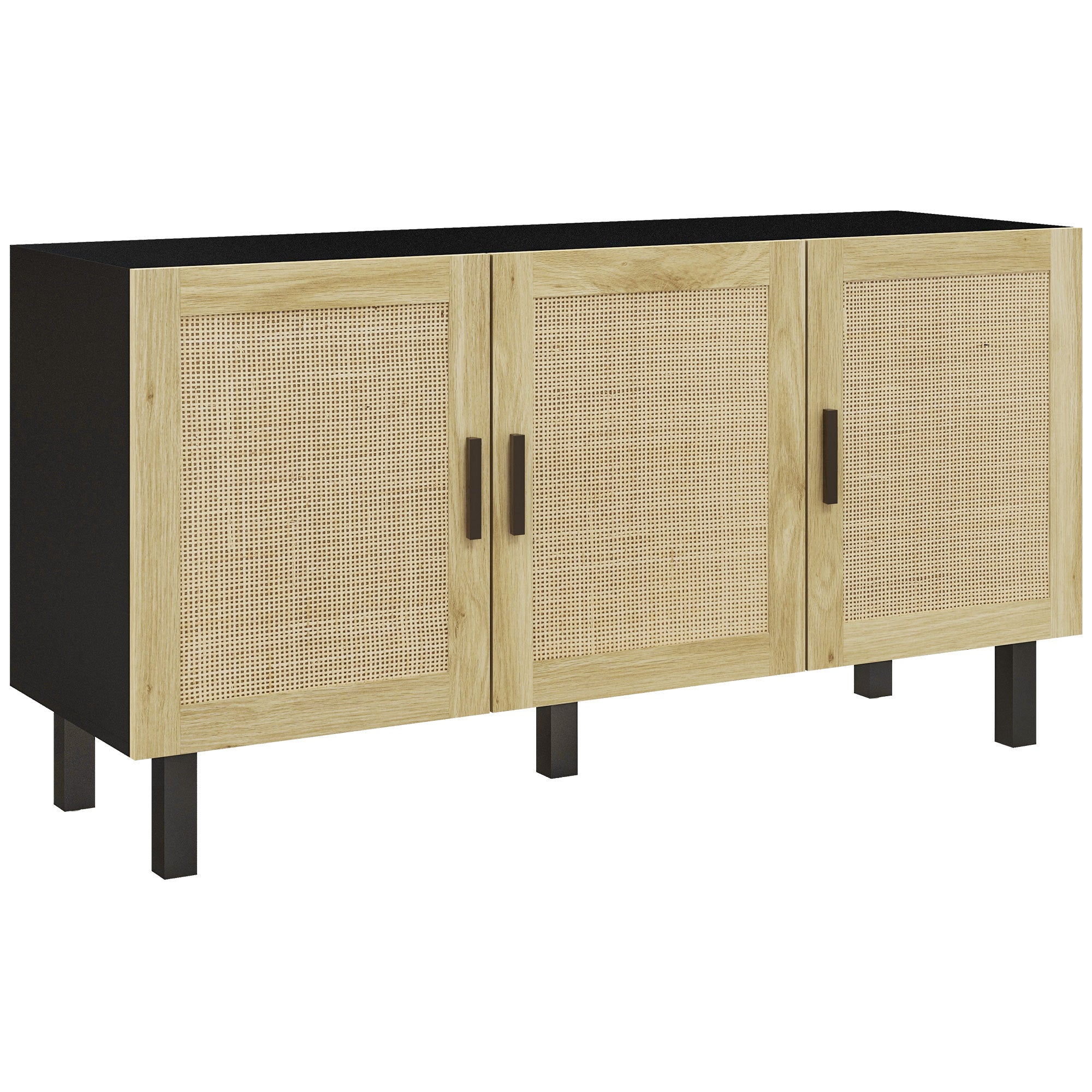 Sideboard Buffet Cabinet with Rattan Doors, Black