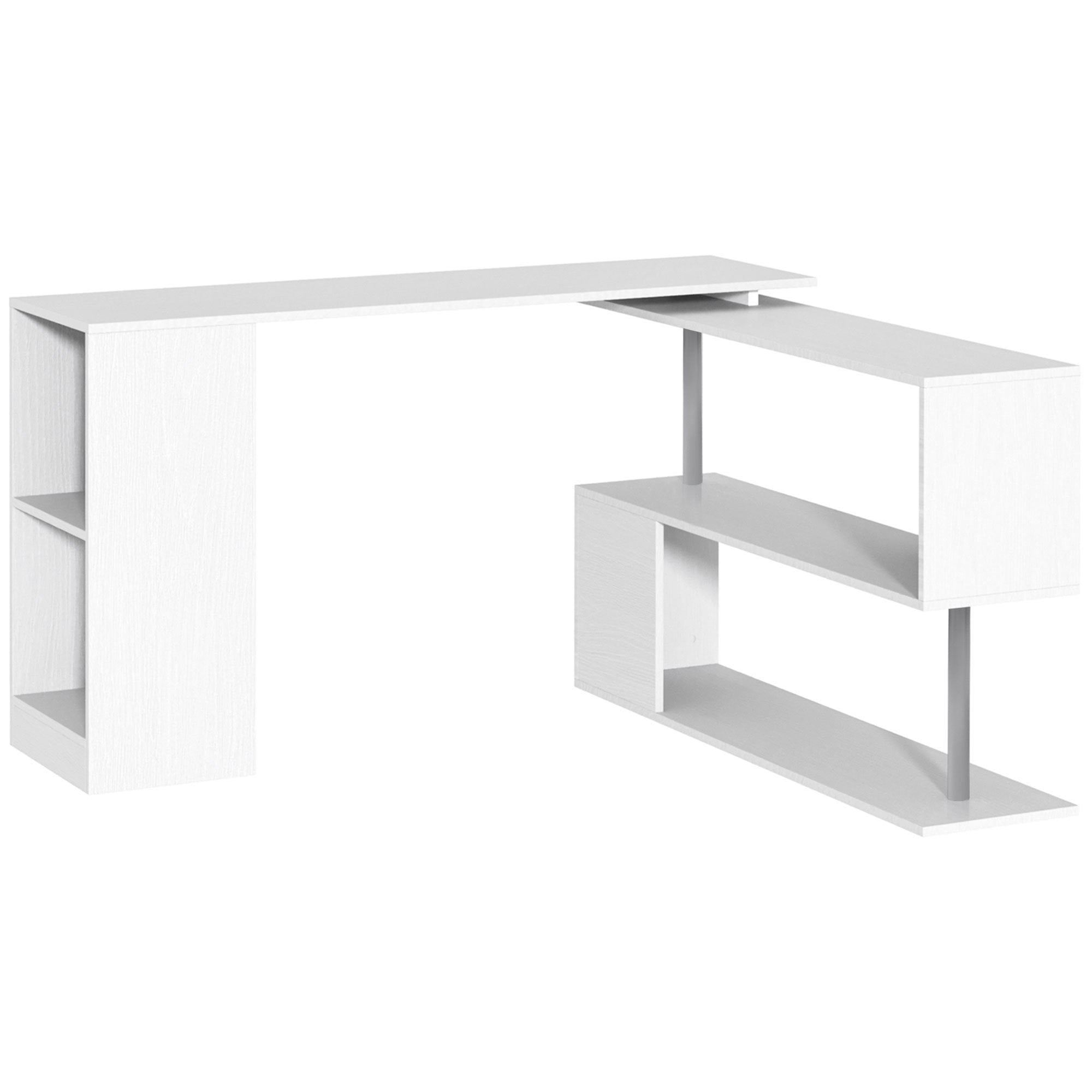 55" Rotating Corner Desk | L-Shaped Home Office Desk w/ Shelves