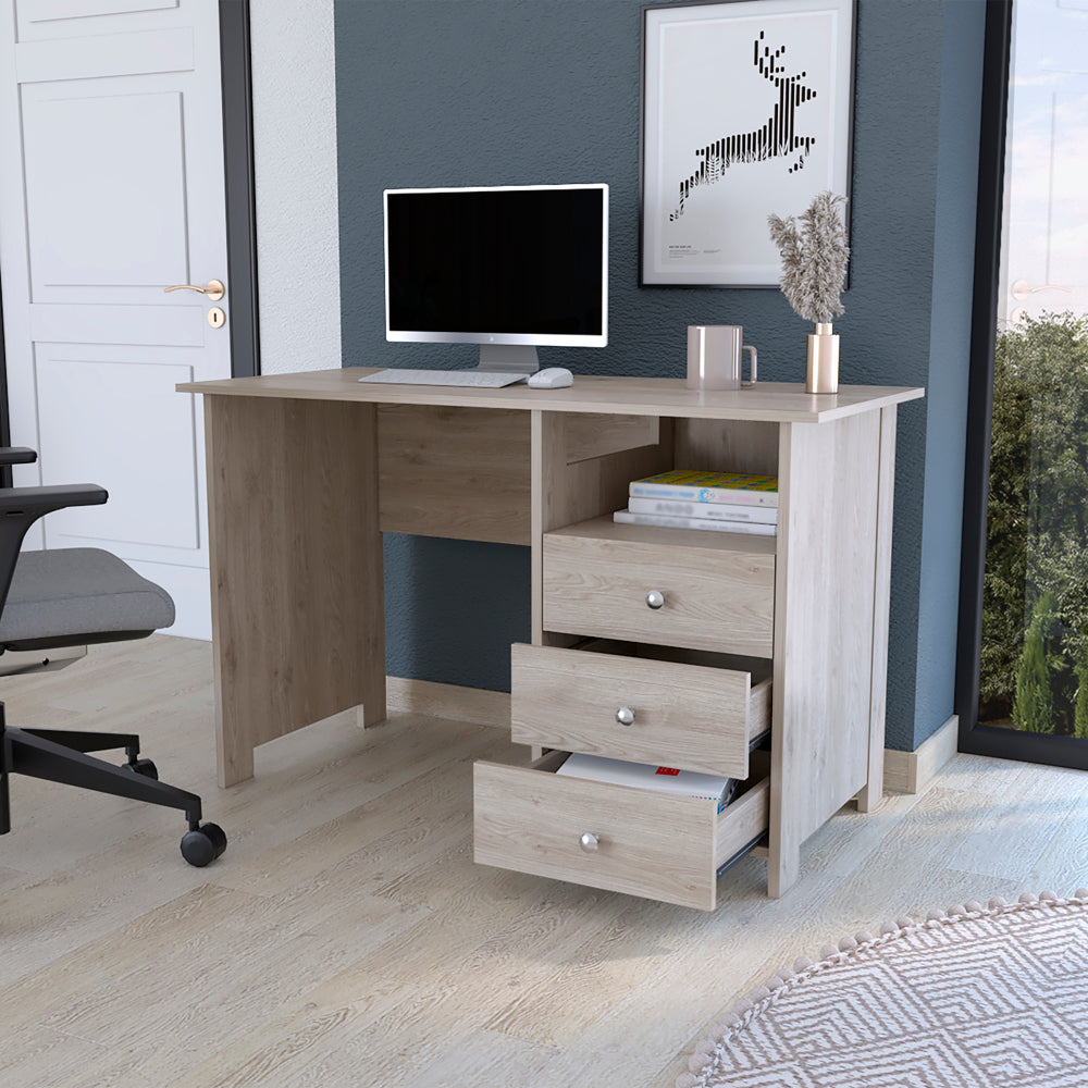 Brentwood Writing Desk, Light Gray, 3 Drawers & Shelf