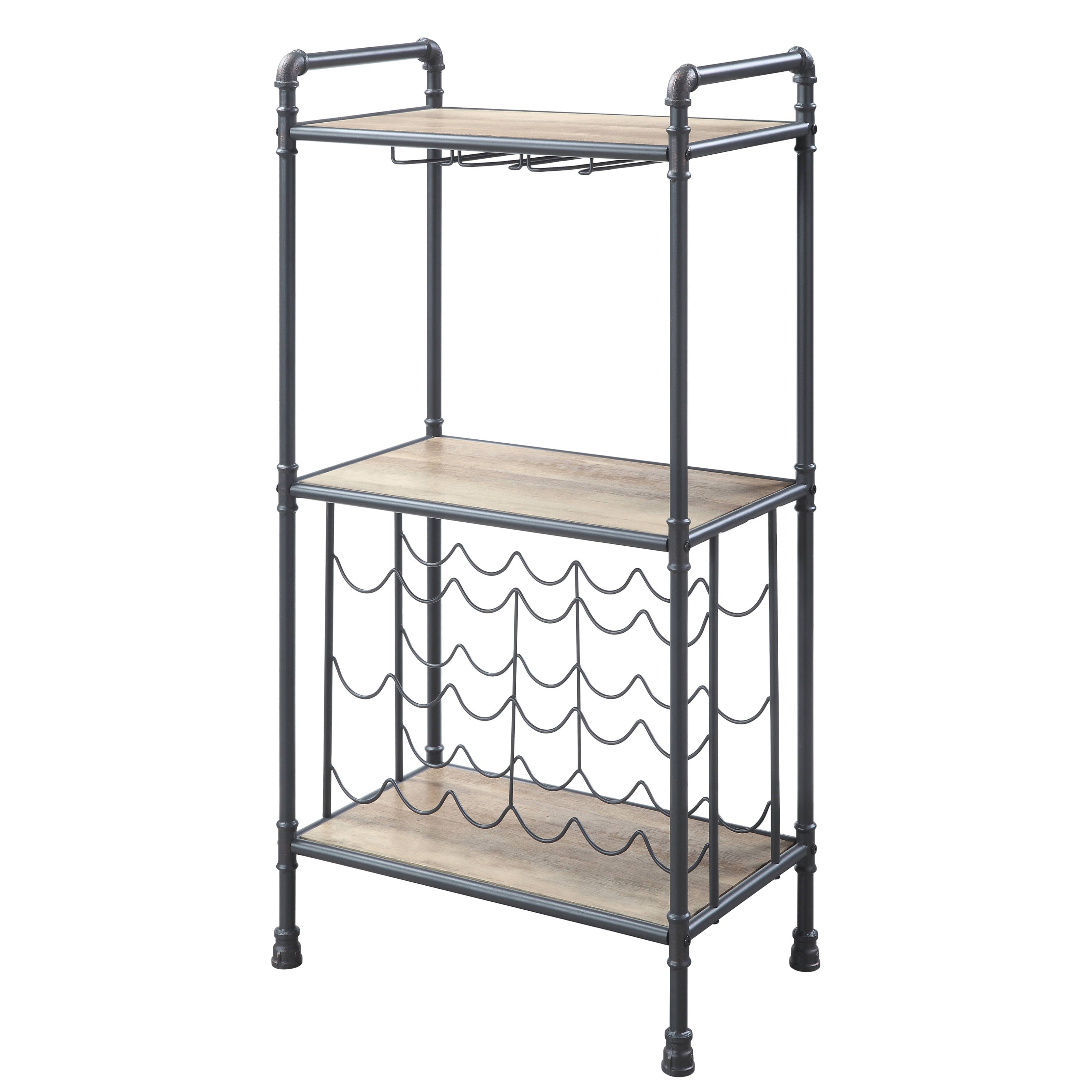 Antique Oak & Grey Wine Rack w/ Stemware