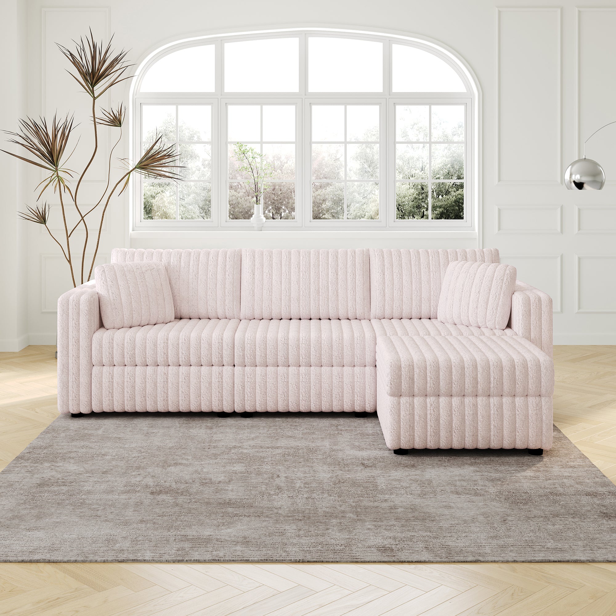 106" Pink Sofa & Ottoman Set | Soft 3-Seater | Bedroom Furniture