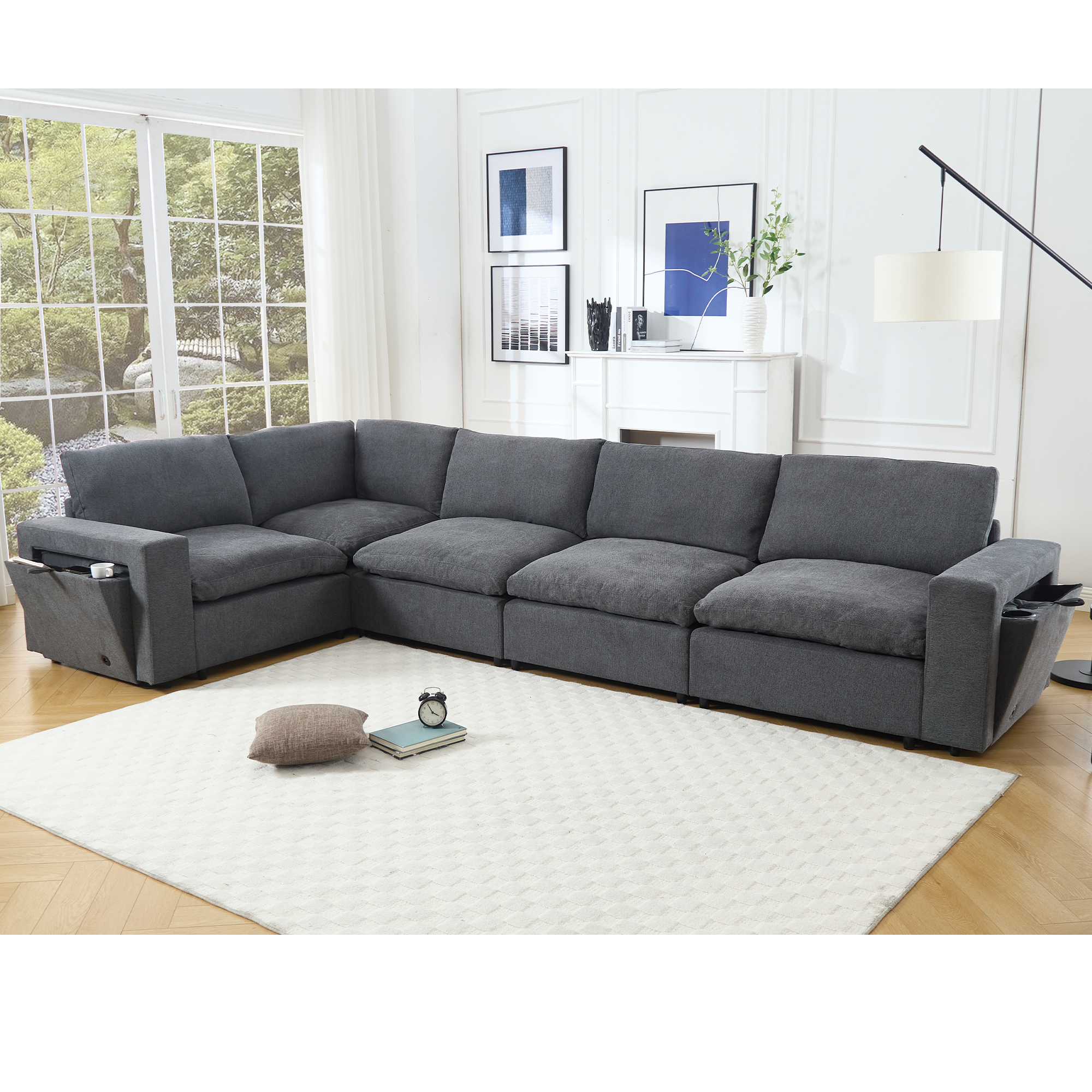 Gray Sectional Couch: 5-Seat L-Shape Sofa