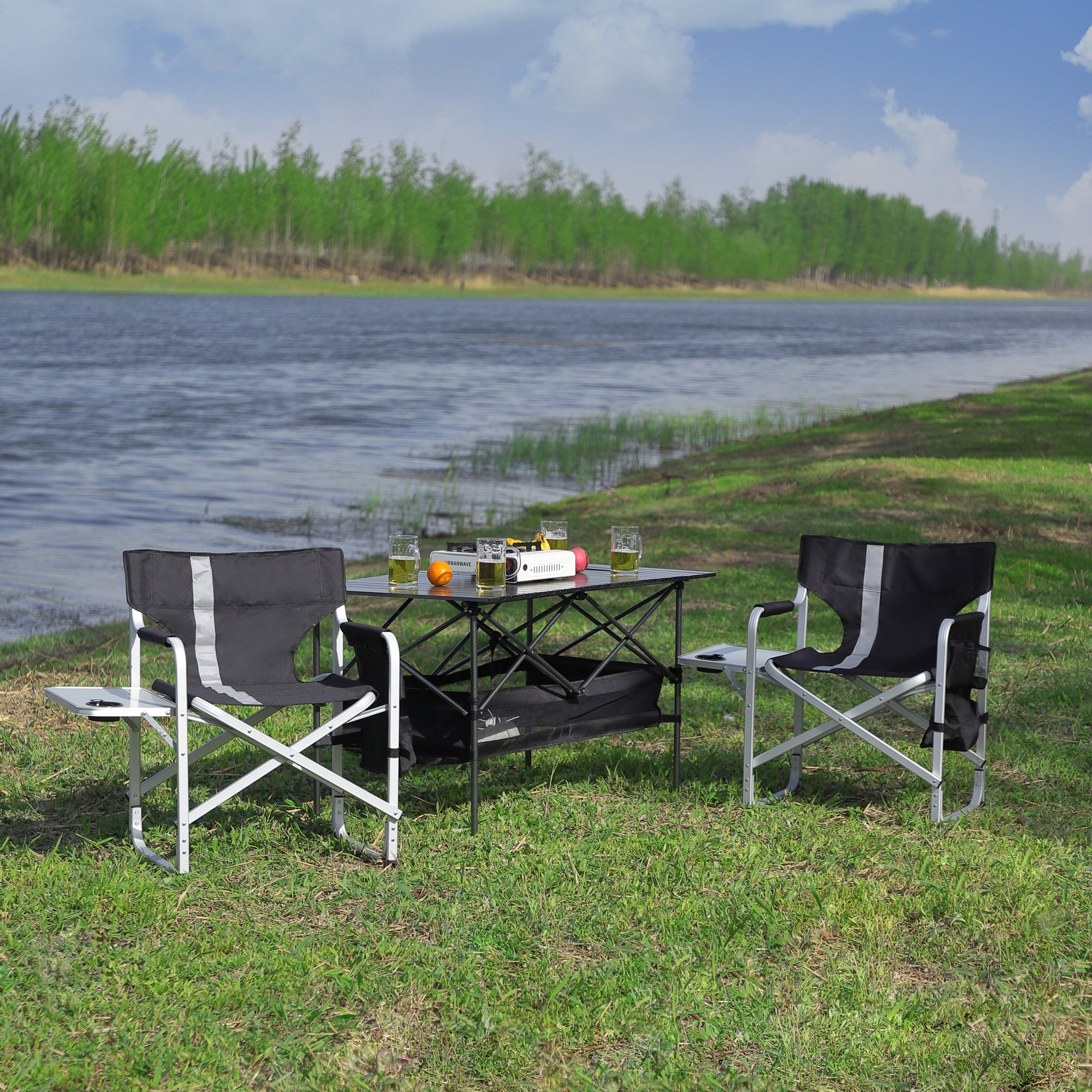 Folding Table & Chairs Set: 3-Piece Outdoor/Indoor