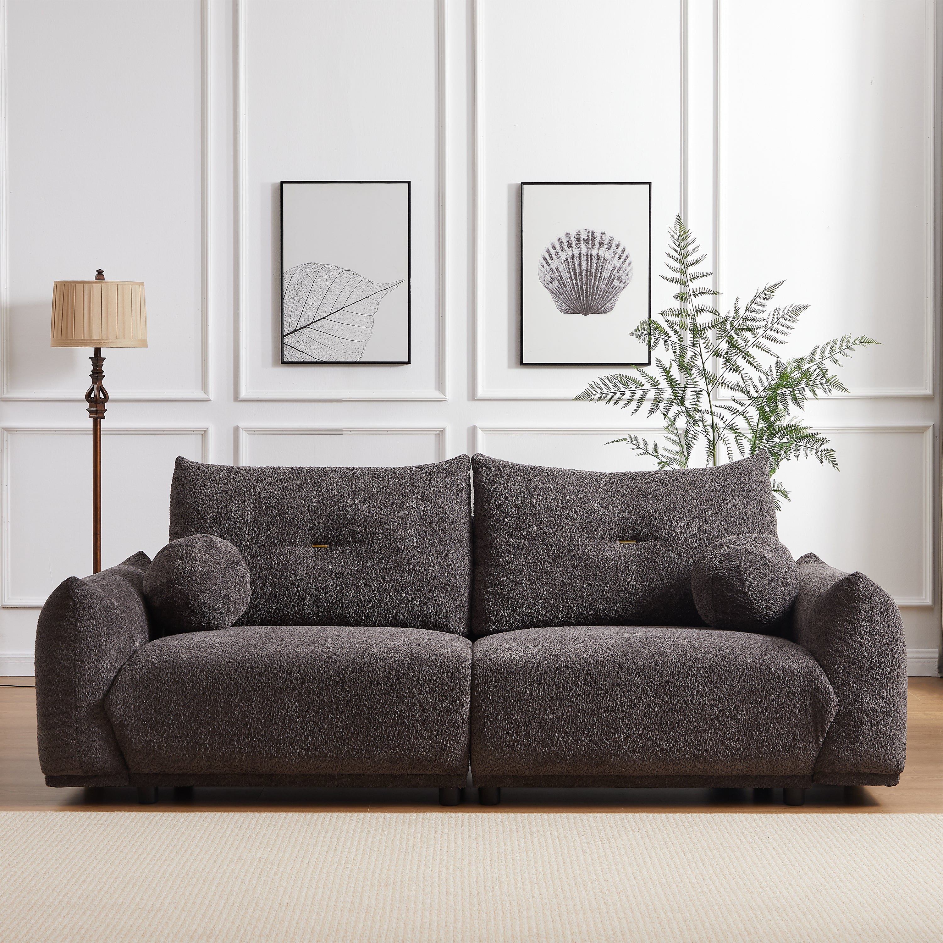 Gray Lambswool 2-Seater Sofa w/ Cushions