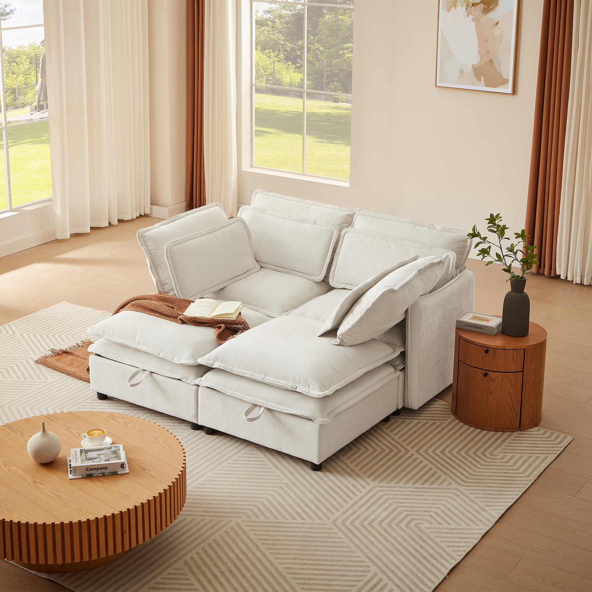 Modular Sofa: 4-Seater w/Storage & Cushions