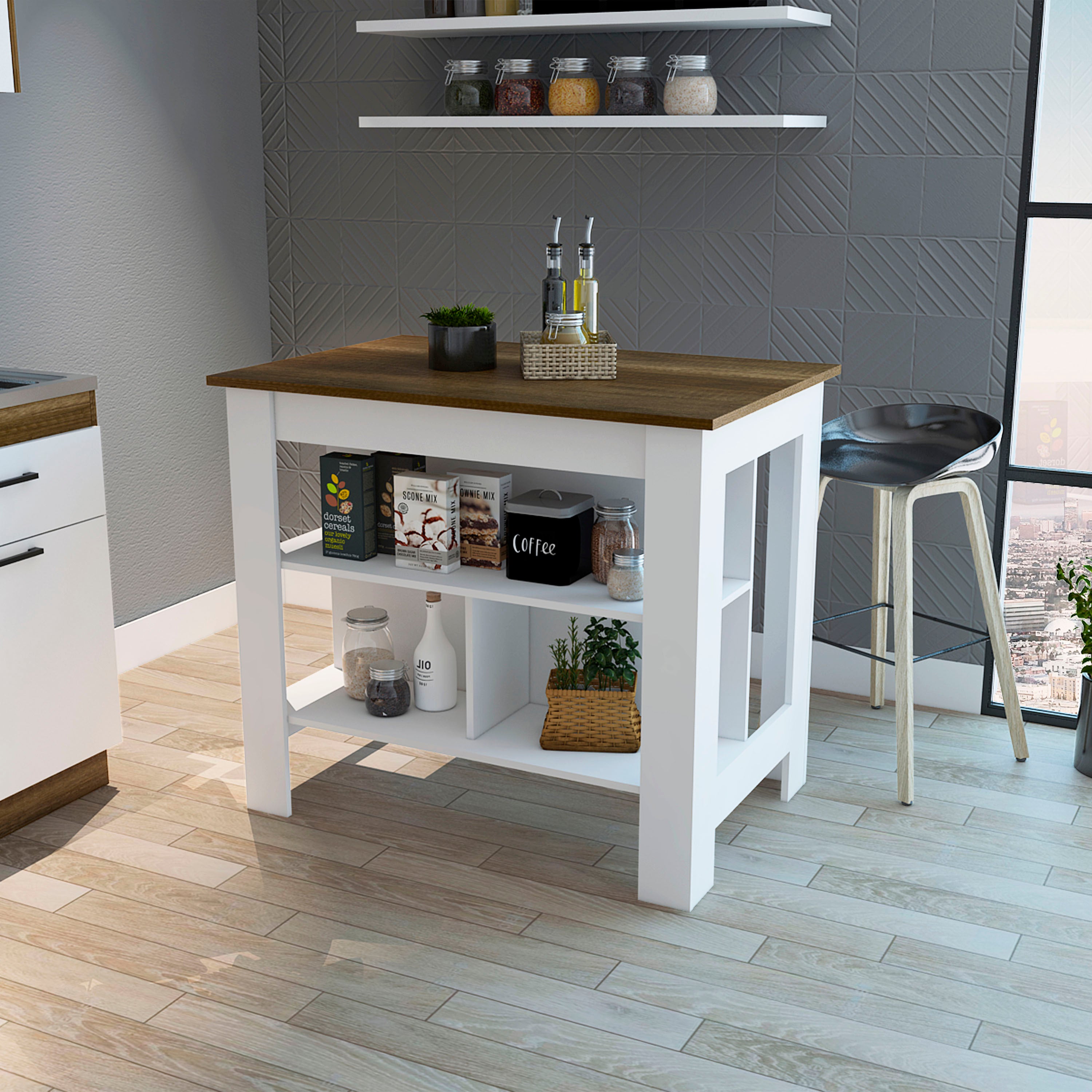 Brooklyn Kitchen Island w/ 3 Concealed Shelves