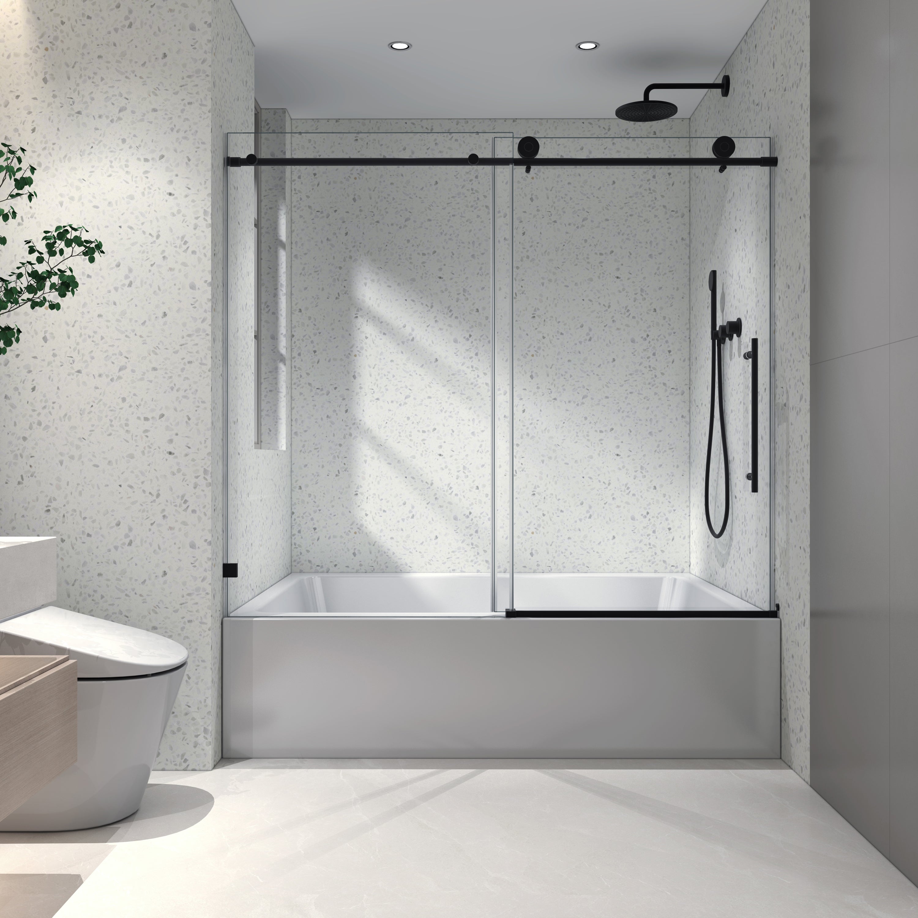 Frameless Shower Door: 6063 Matte Black, Soft Close