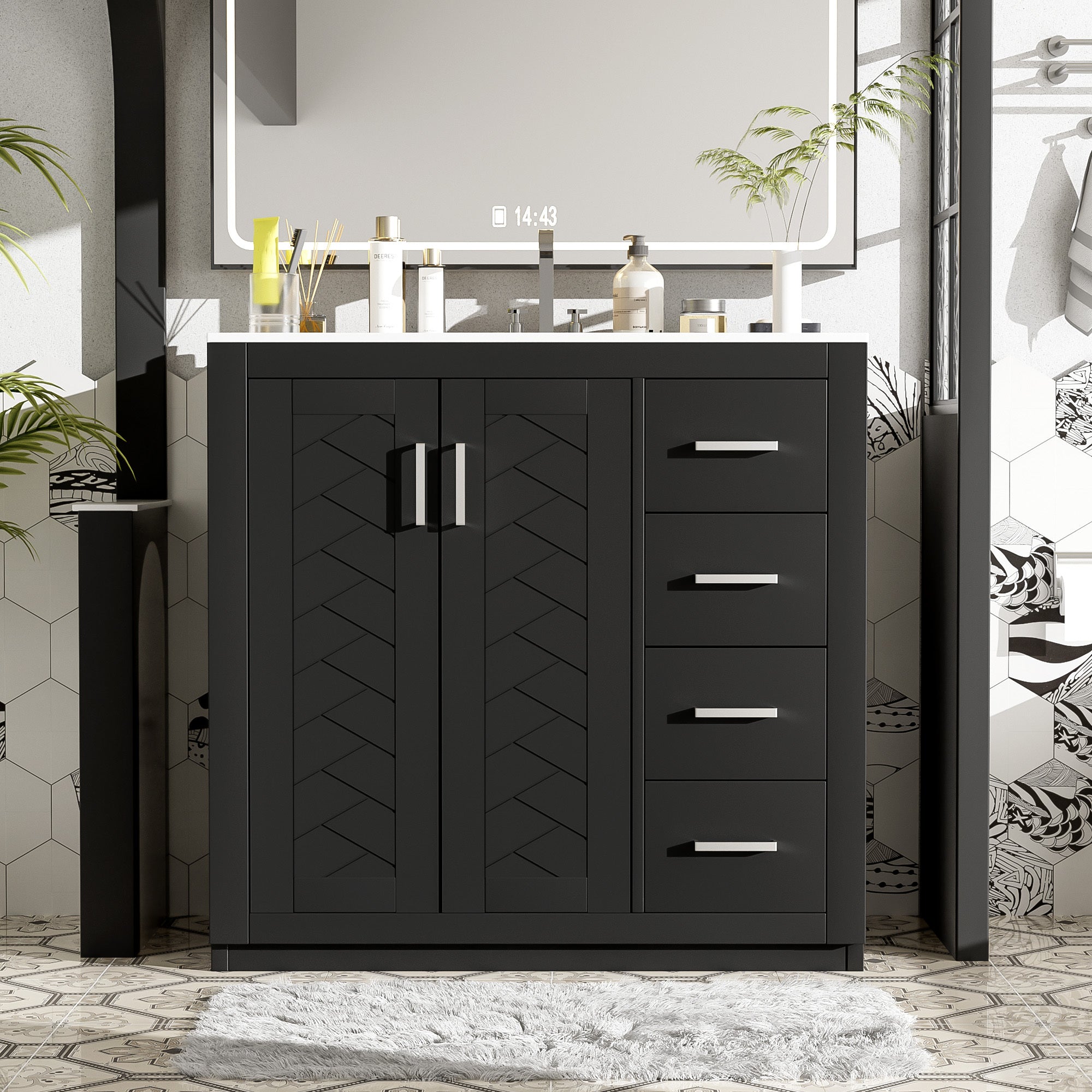 36" Bathroom Vanity with Ceramic Sink & Storage