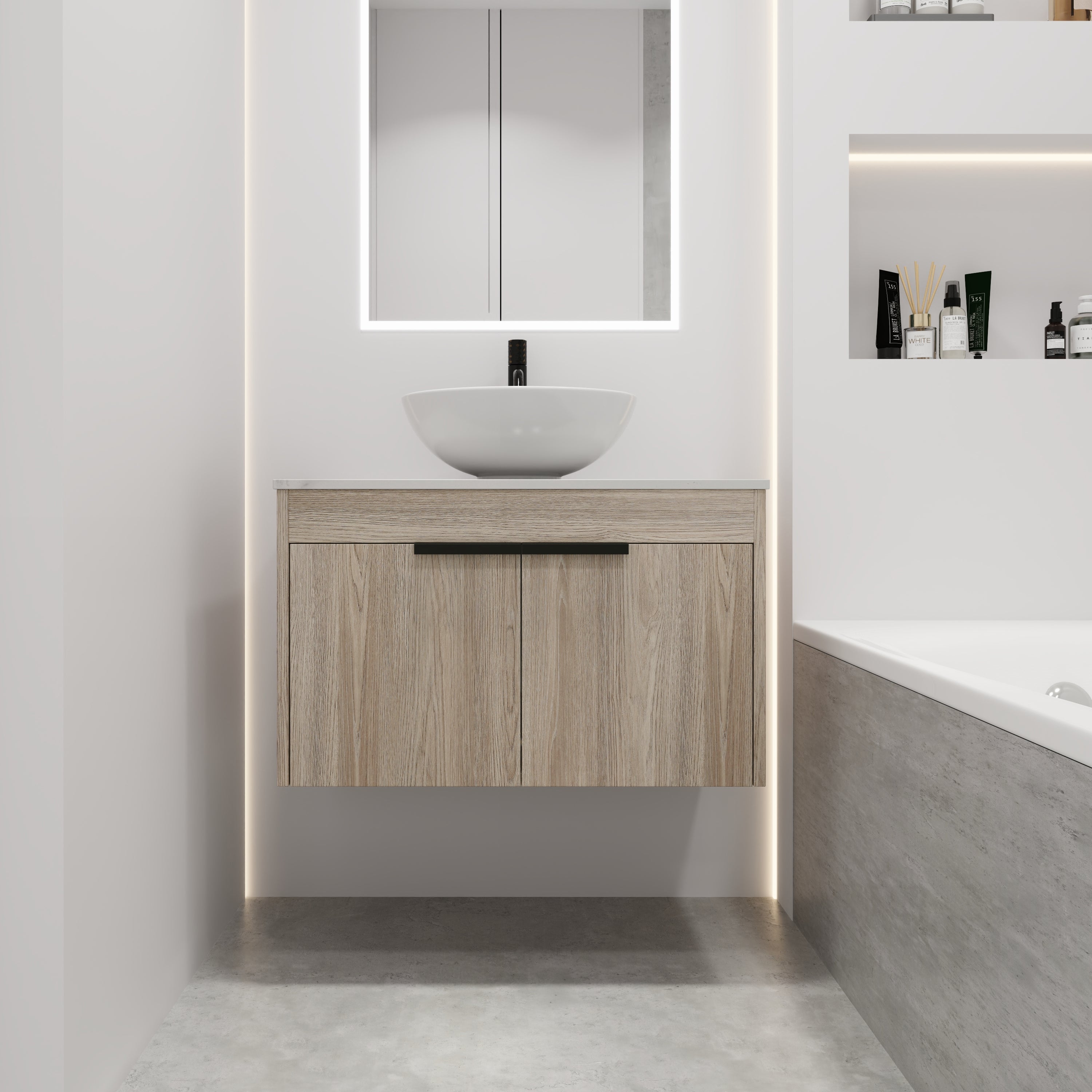 Modern Float Bathroom Vanity Set - White Oak