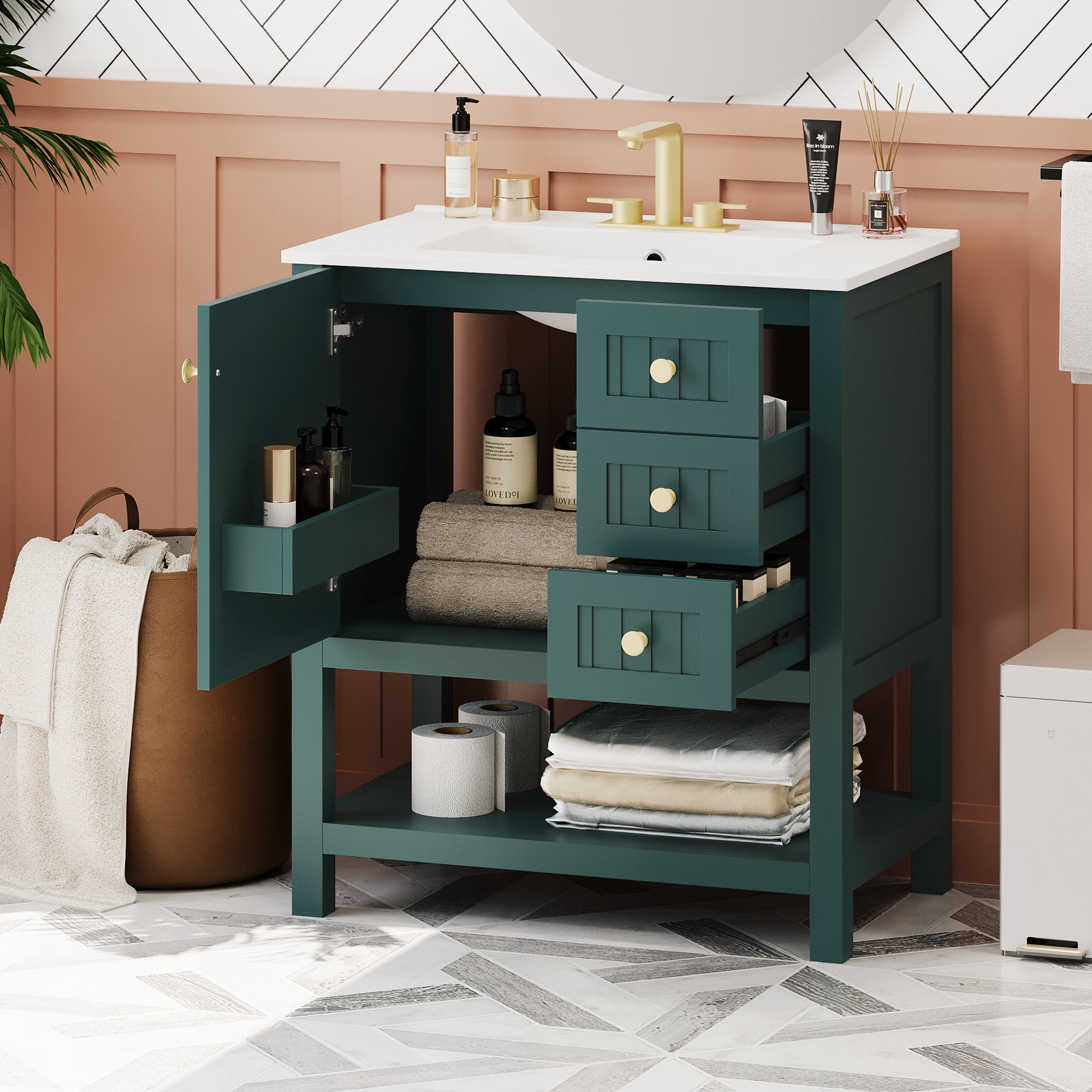 30" Transitional Bathroom Vanity: Sink Combo
