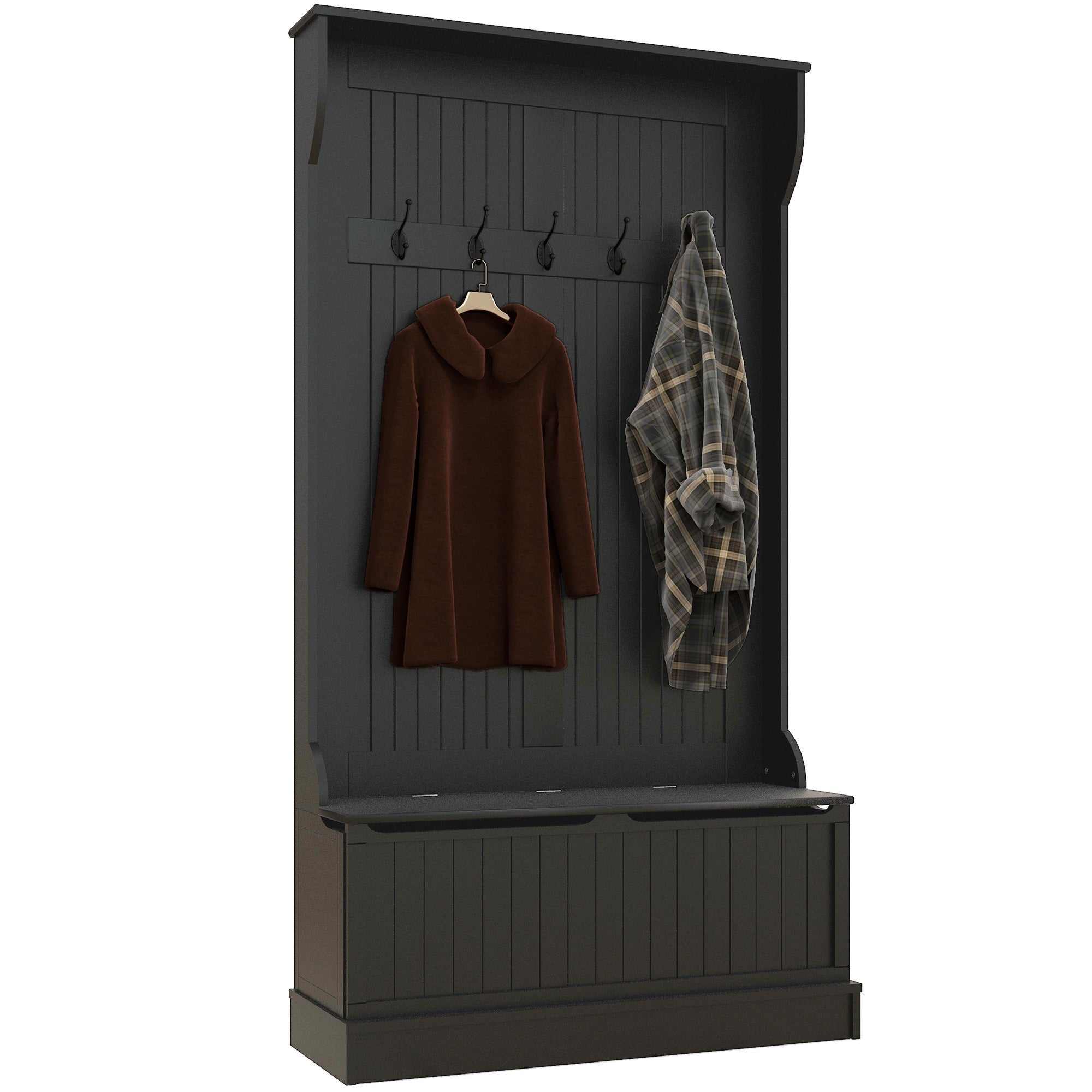 3-in-1 Entryway Hall Tree, Bench & Coat Rack, Black