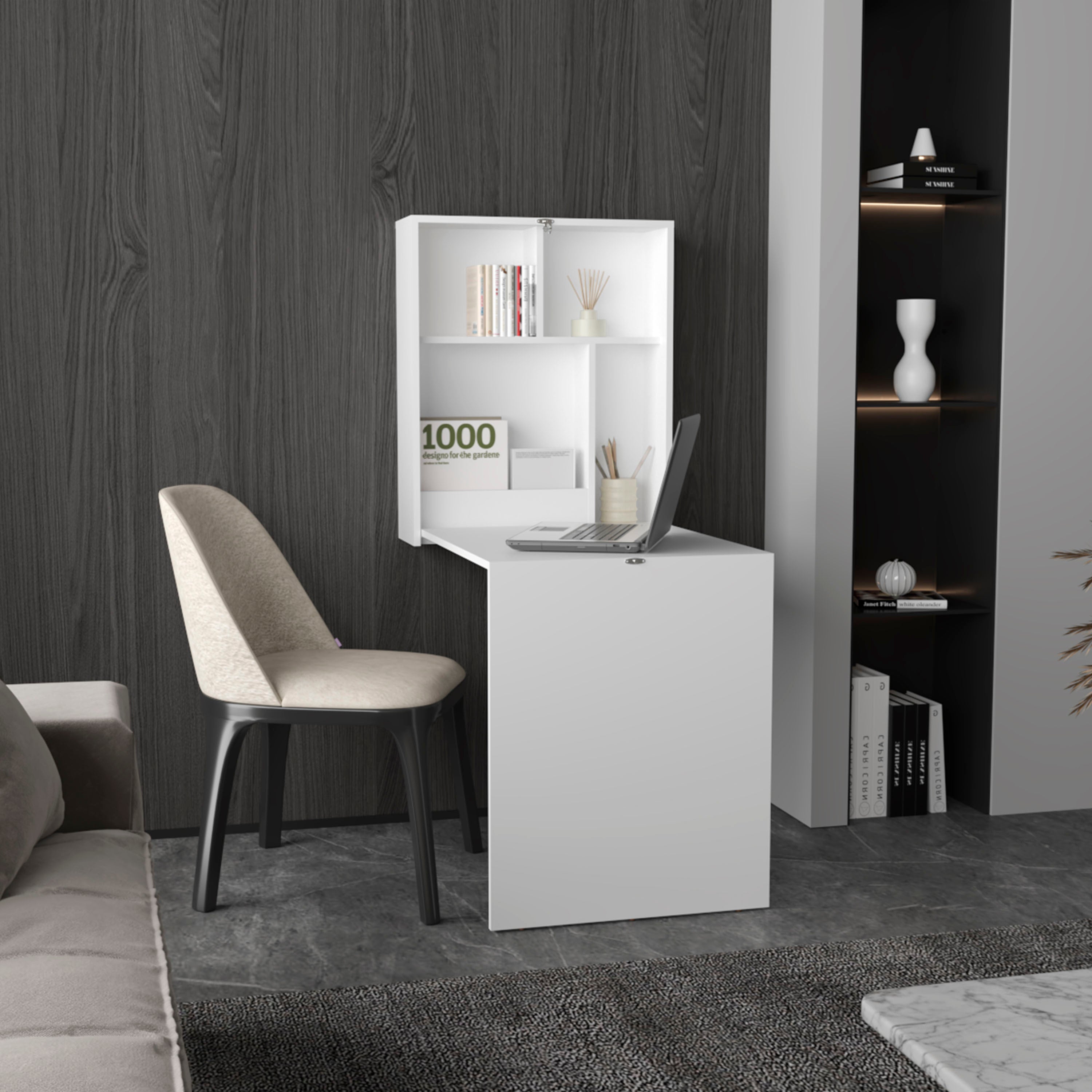 Kaplar 33" Folding Table w/ Shelves - White