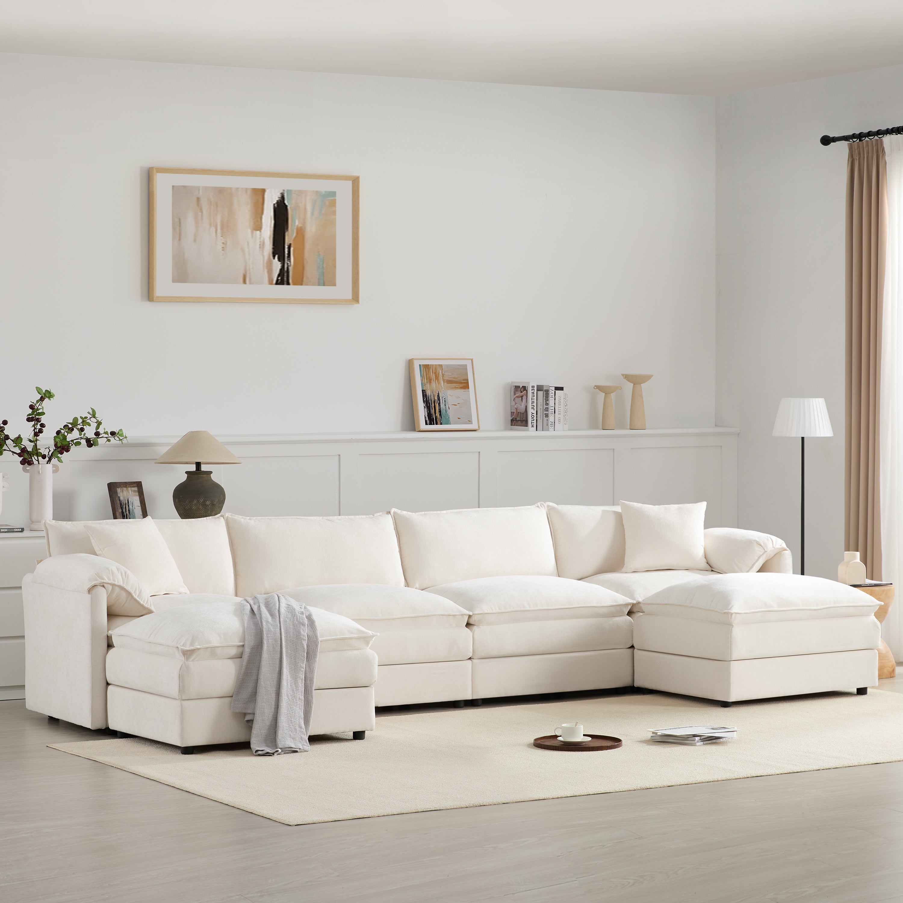 136" Chenille Modular Sectional Sofa, U-Shape Cloud Couch