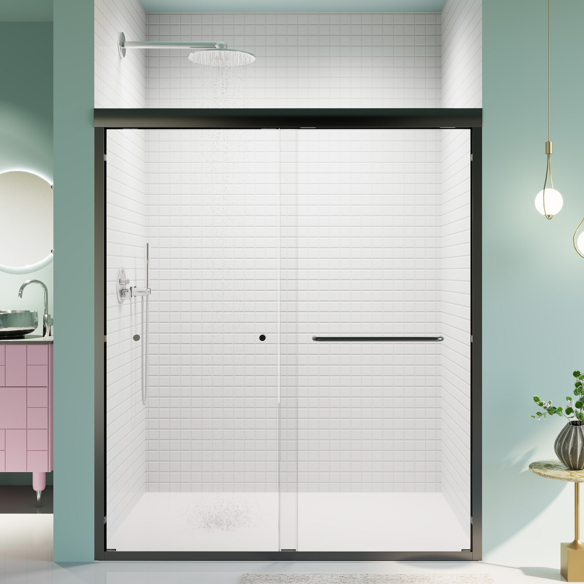 56-60"W x 70"H Matte Black Sliding Shower Door