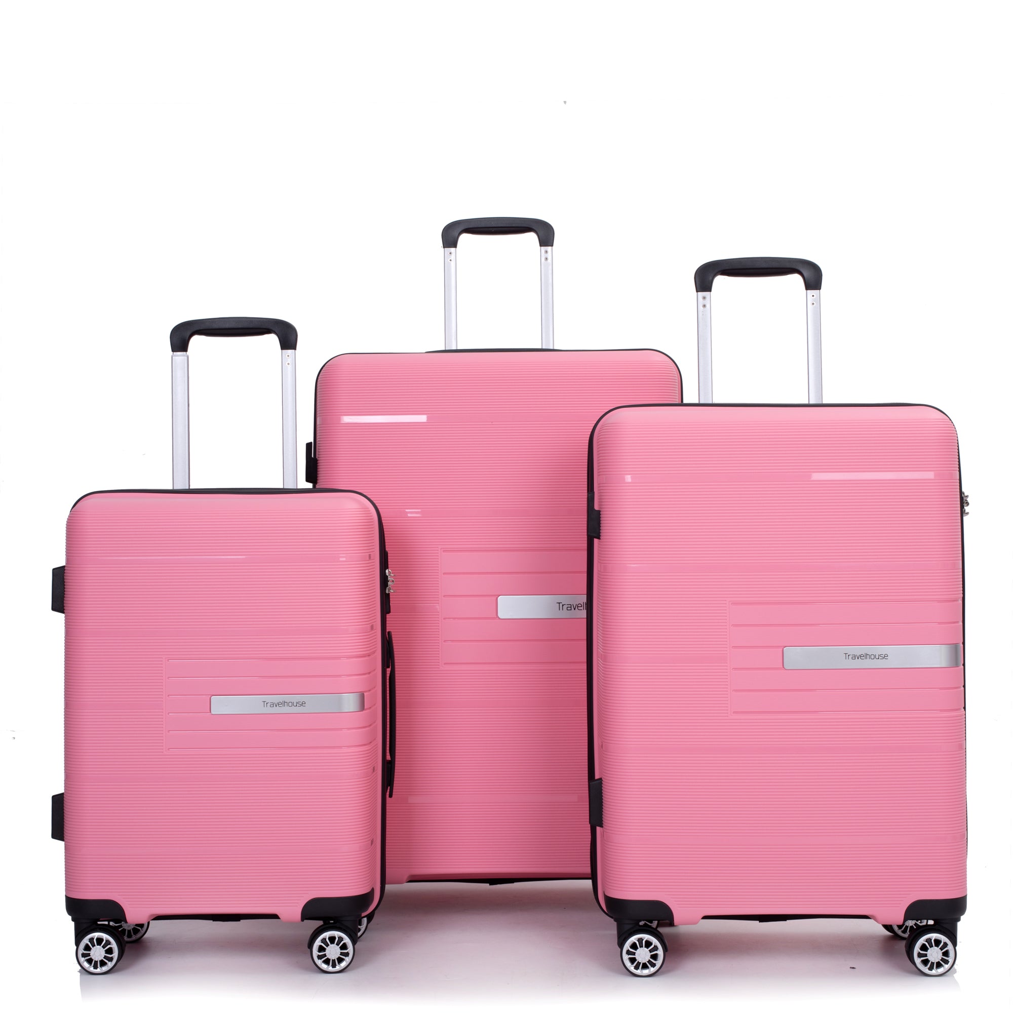 Pink 3-Piece Luggage Set: Lightweight & Durable