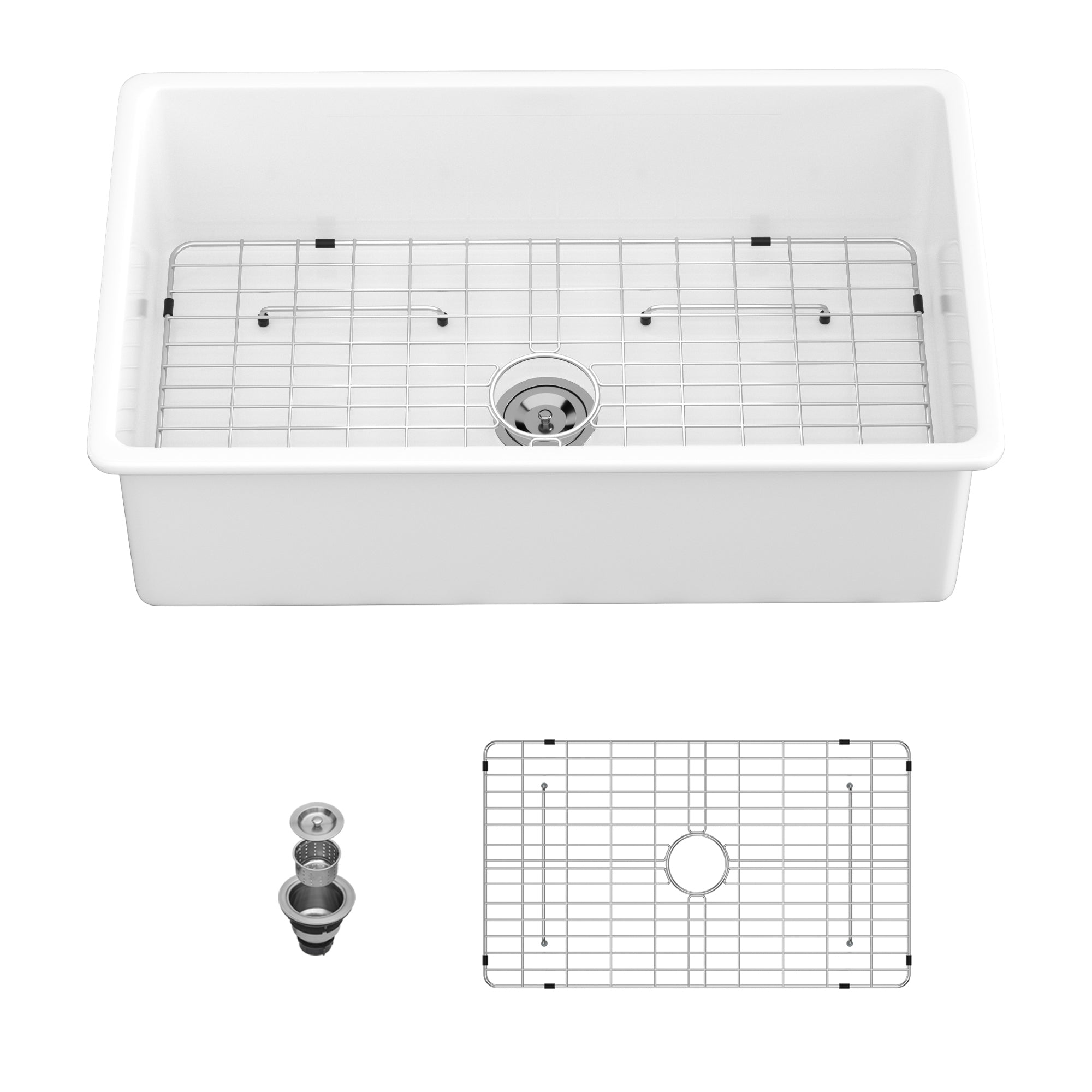 White Ceramic Kitchen Sink: 32" Undermount Single Bowl