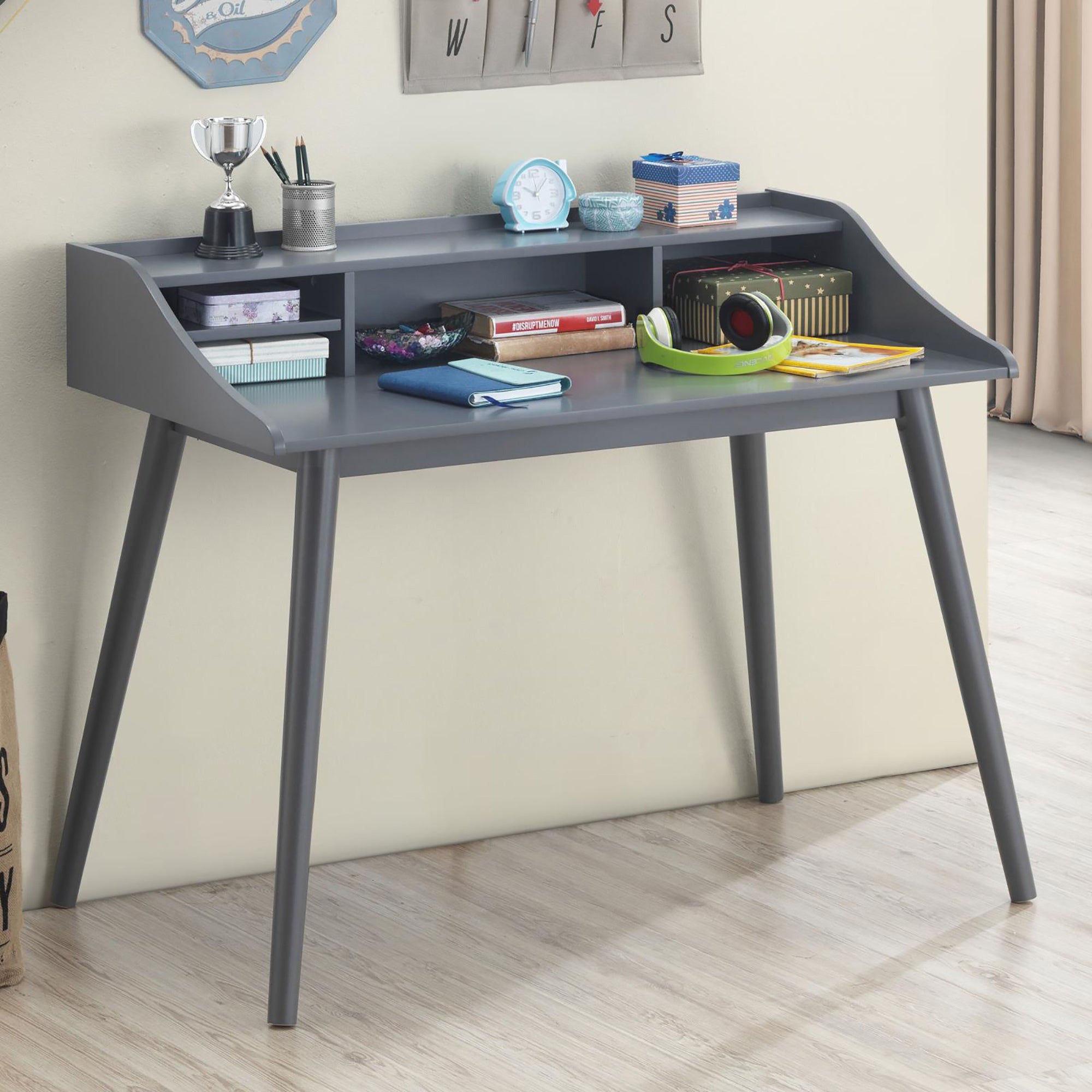 Grey 4-Compartment Writing Desk | Stylish & Functional