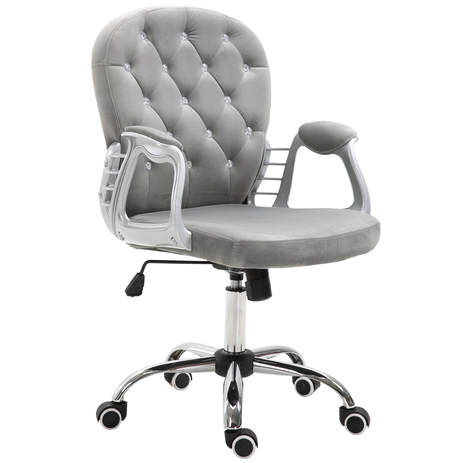 Velvet Office Chair, Gray, Button Tufted, Adjustable Height & Swivel