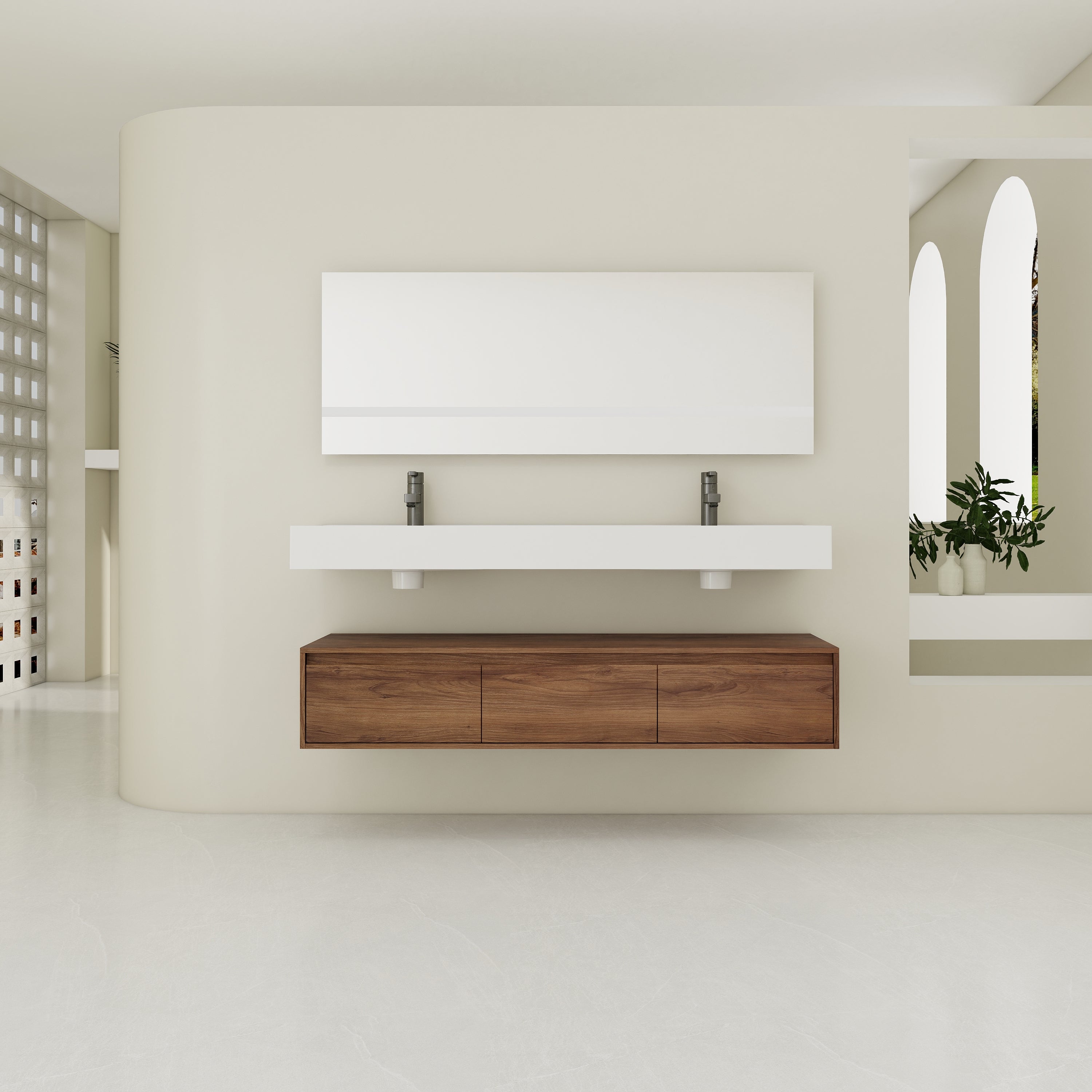 60" Wall-Mount Bathroom Vanity w/ Resin Sink