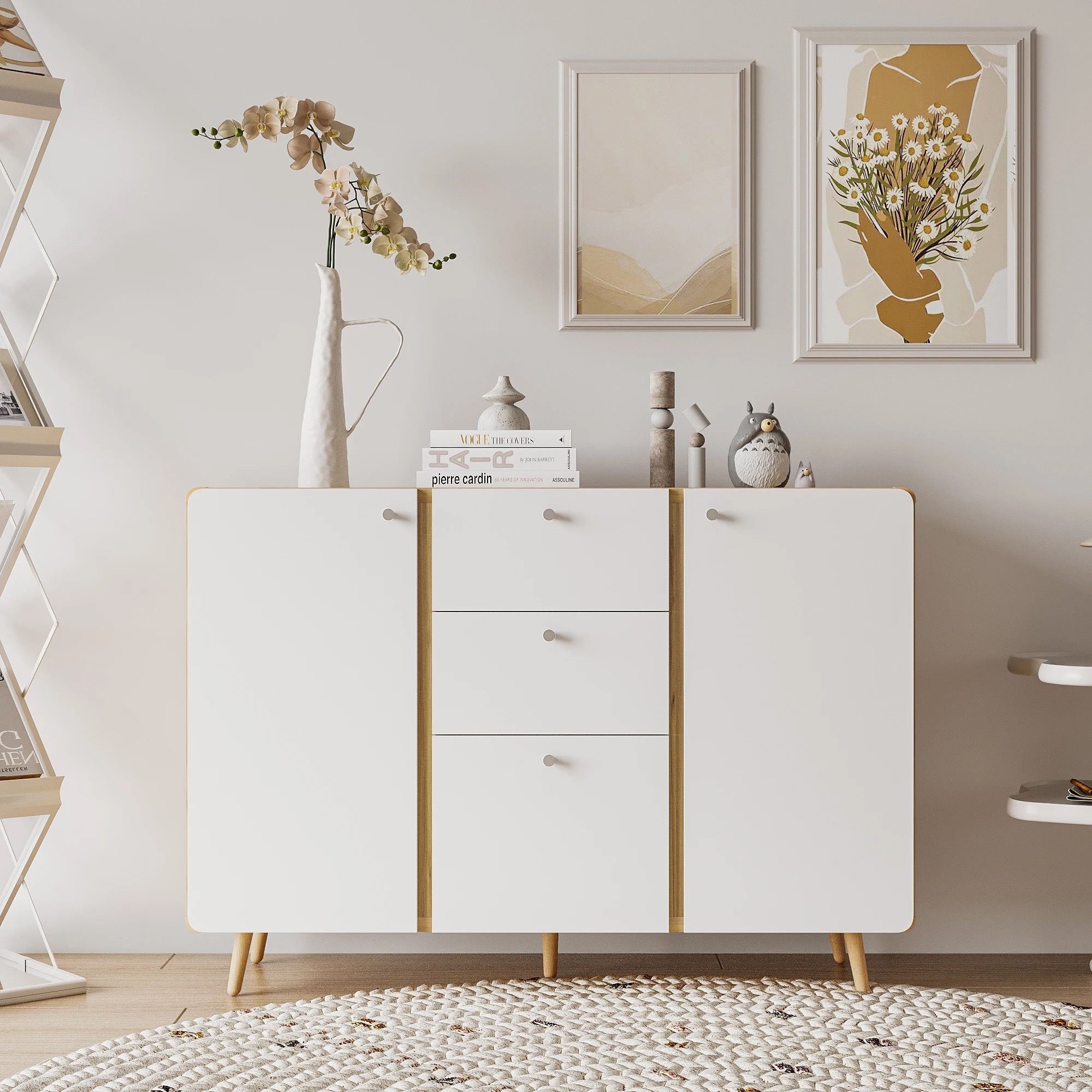 Buffet Cabinet: 3 Drawers, 2 Doors, Adjustable Shelves
