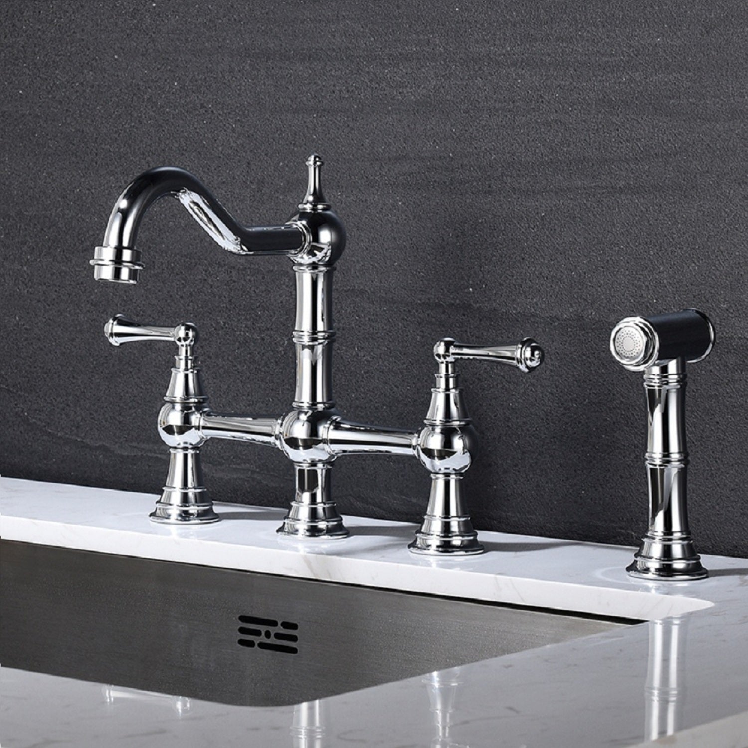 Dual Handle Kitchen Faucet with Side Spray