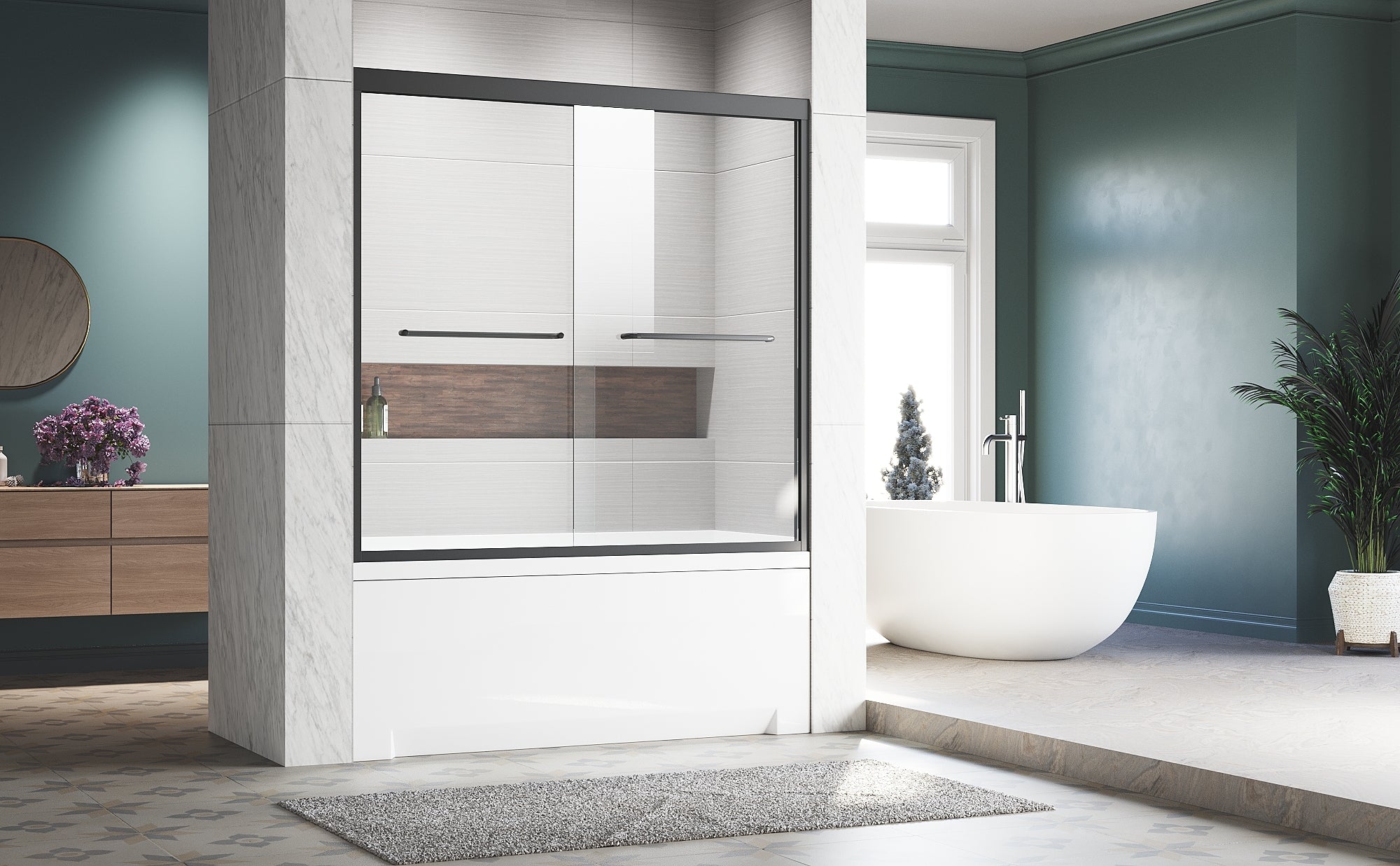 Matte Black Frameless Sliding Tub Door (56-60")