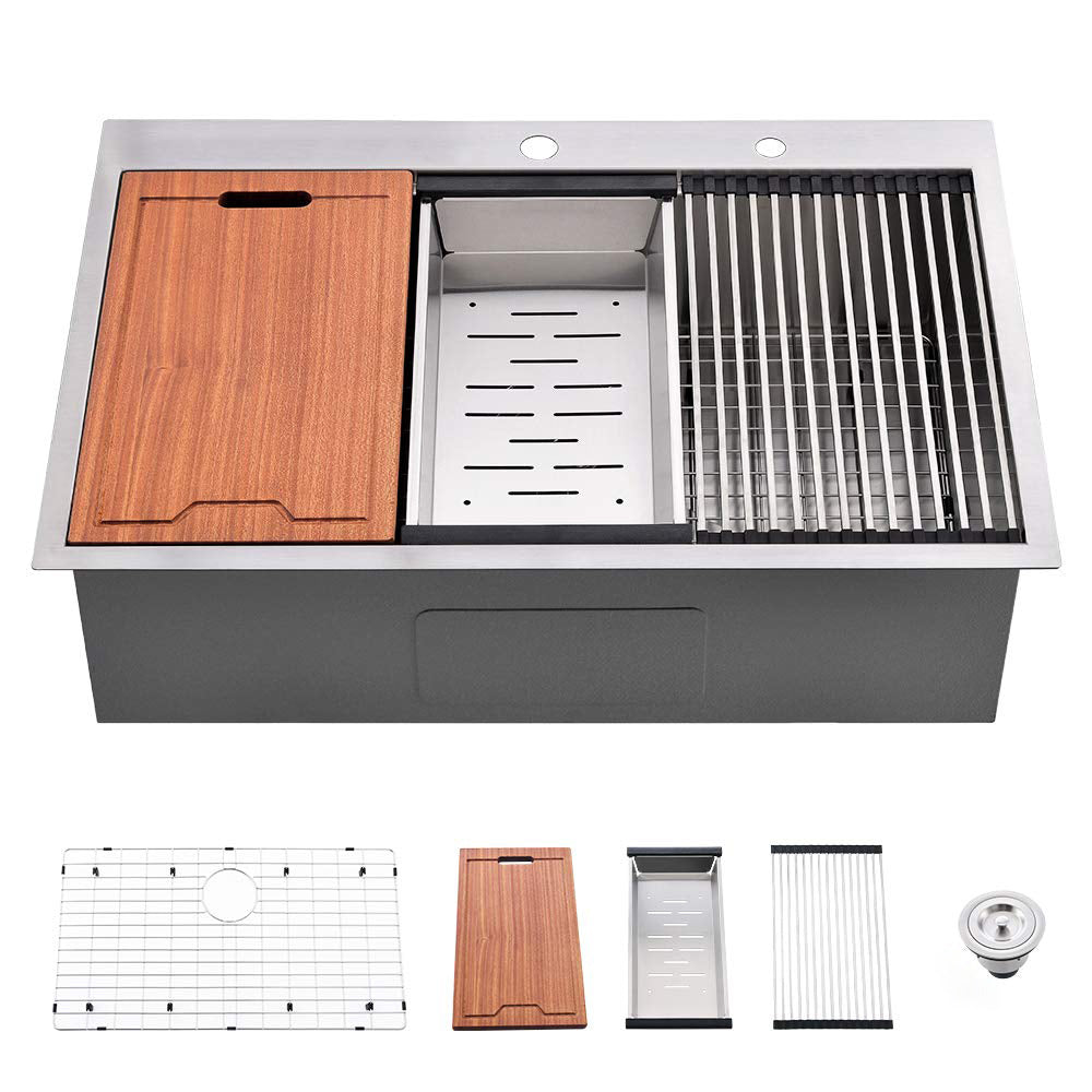 30" Stainless Steel Kitchen Sink w/Grid & Strainer