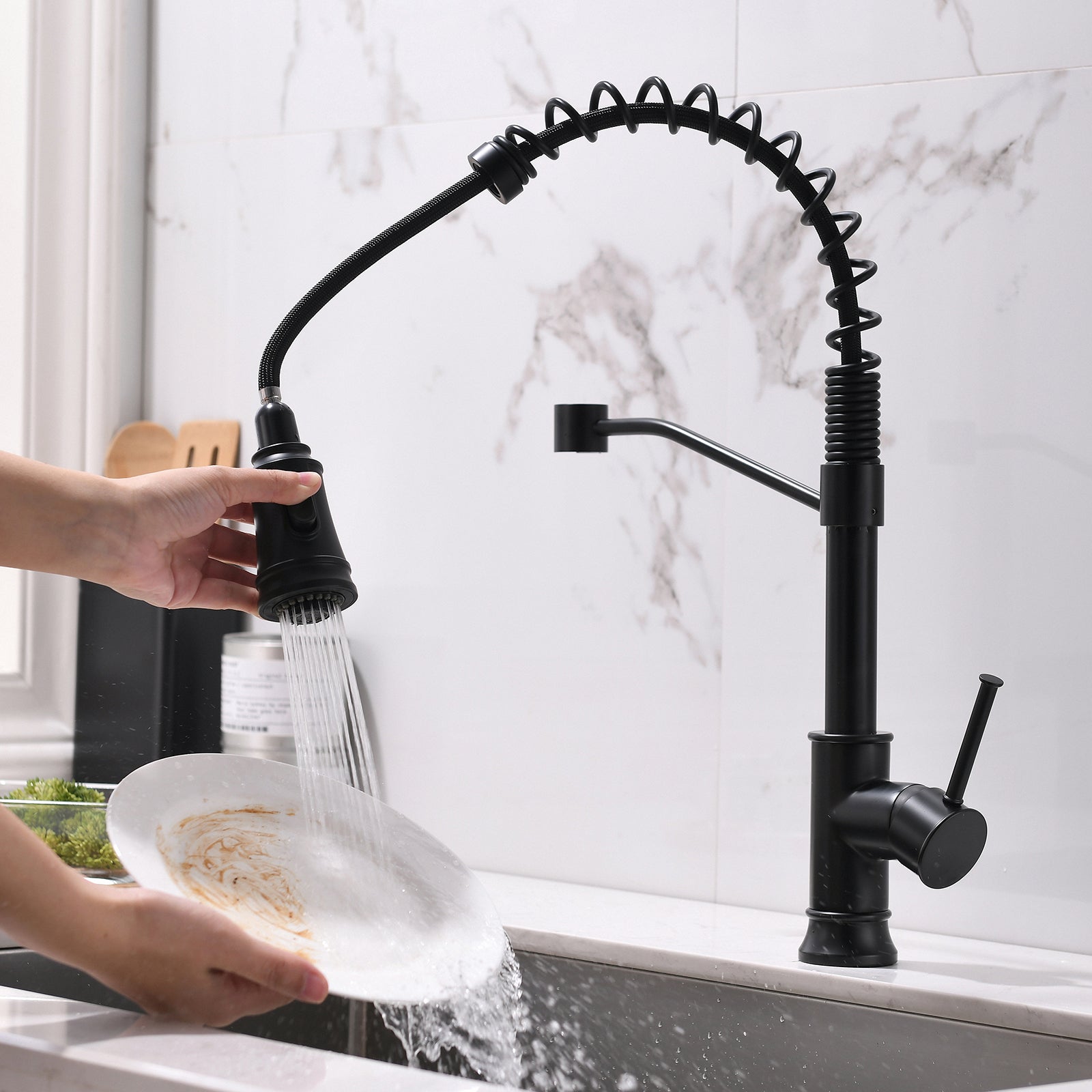 Black Stainless Steel Kitchen Faucet w/Pull-Down Sprayer